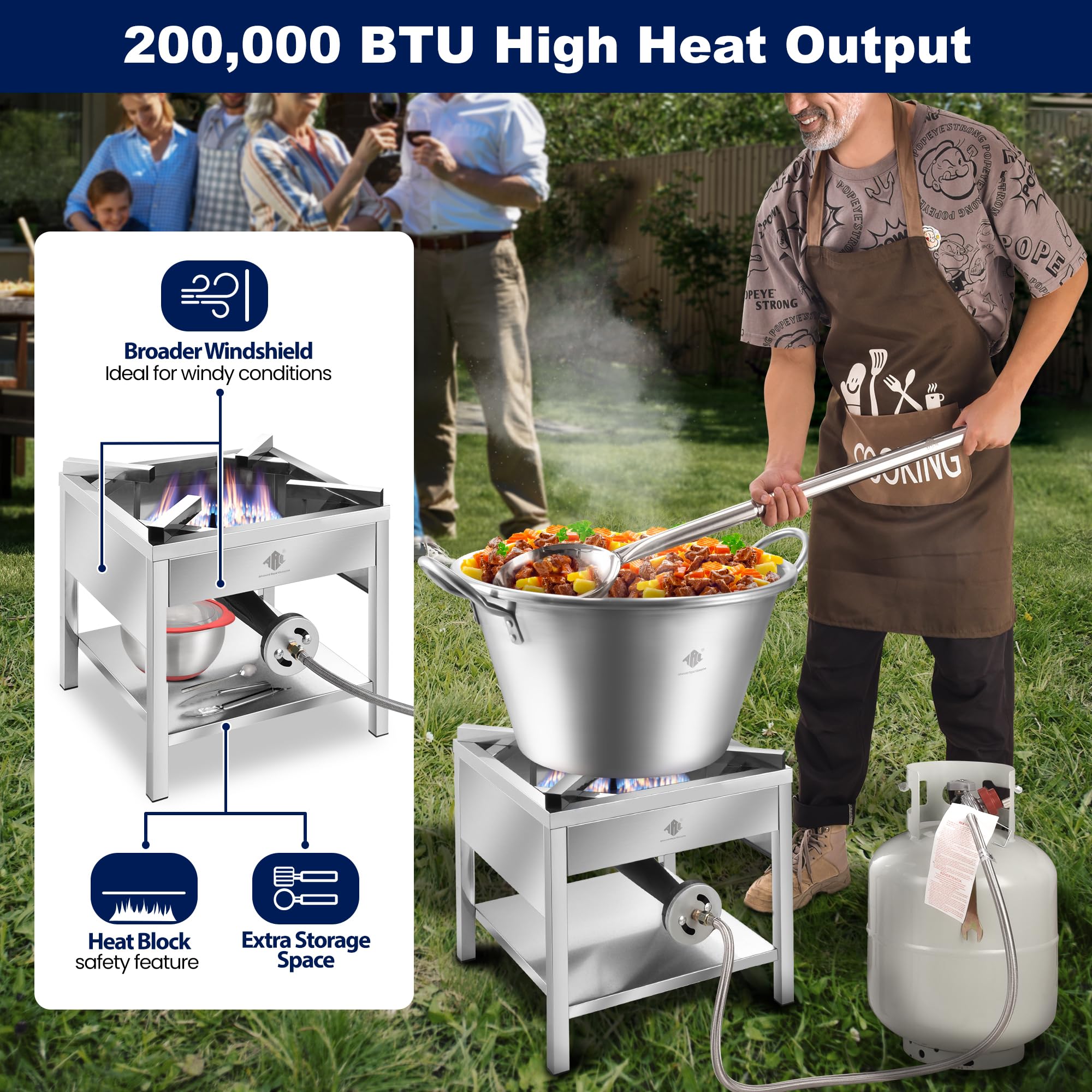 **200,000 BTU Stainless Steel Propane Burner with 41QT Outdoor Wok Set – Heavy Duty 21