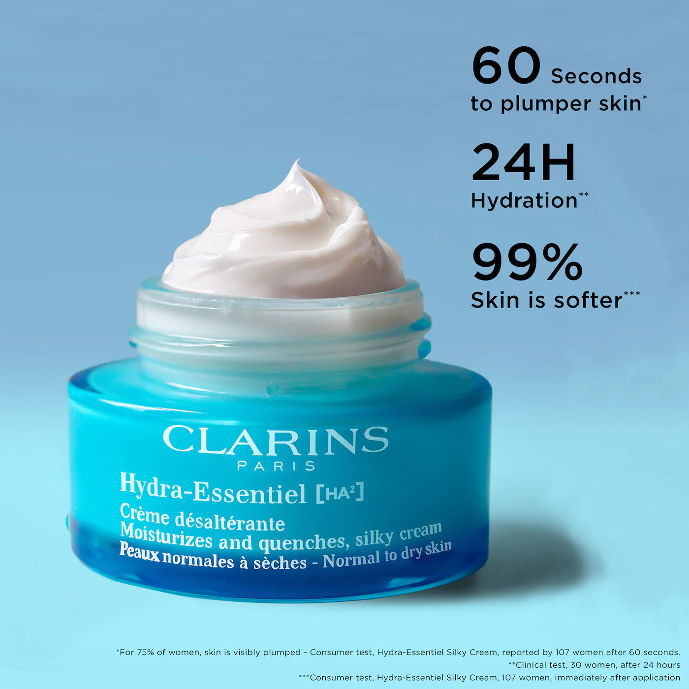 Clarins Hydra Essentiel Silky Moisturizer with Double Dose Hyaluronic Acid - 50ml - New in Box - Deep Hydration for Dry & Sensitive Skin - Day & Night Cream for Radiant Complexion