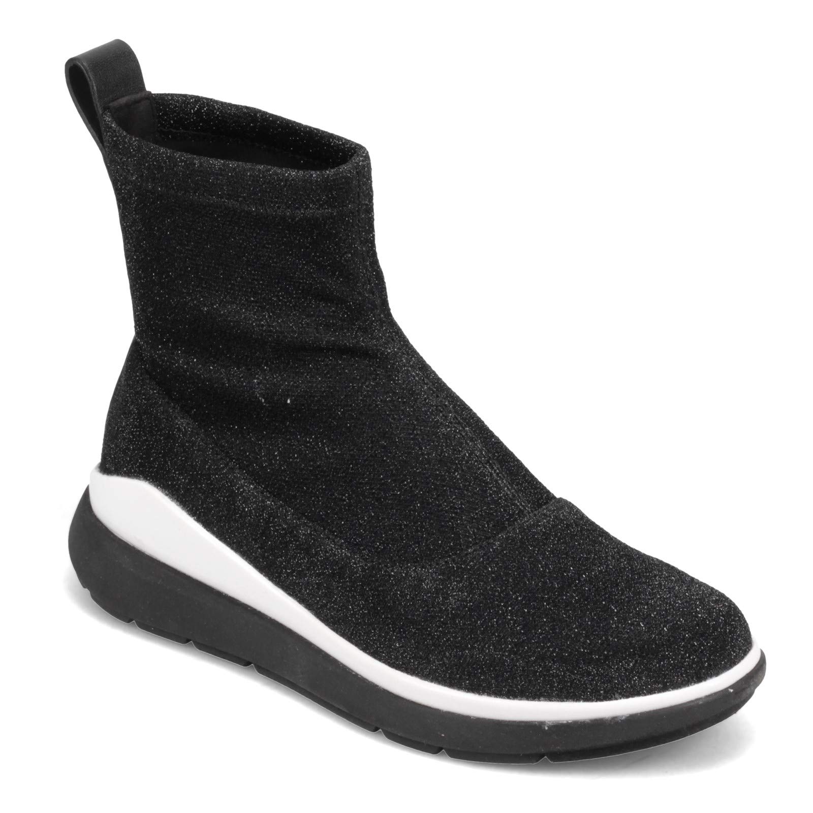 FitFlop Women's Loosh Luxe Lurex Knit High Top Sneakers - All Black - US Size 6 | Comfortable Fashion Sneakers for Casual Wear, Work & Everyday Outfits