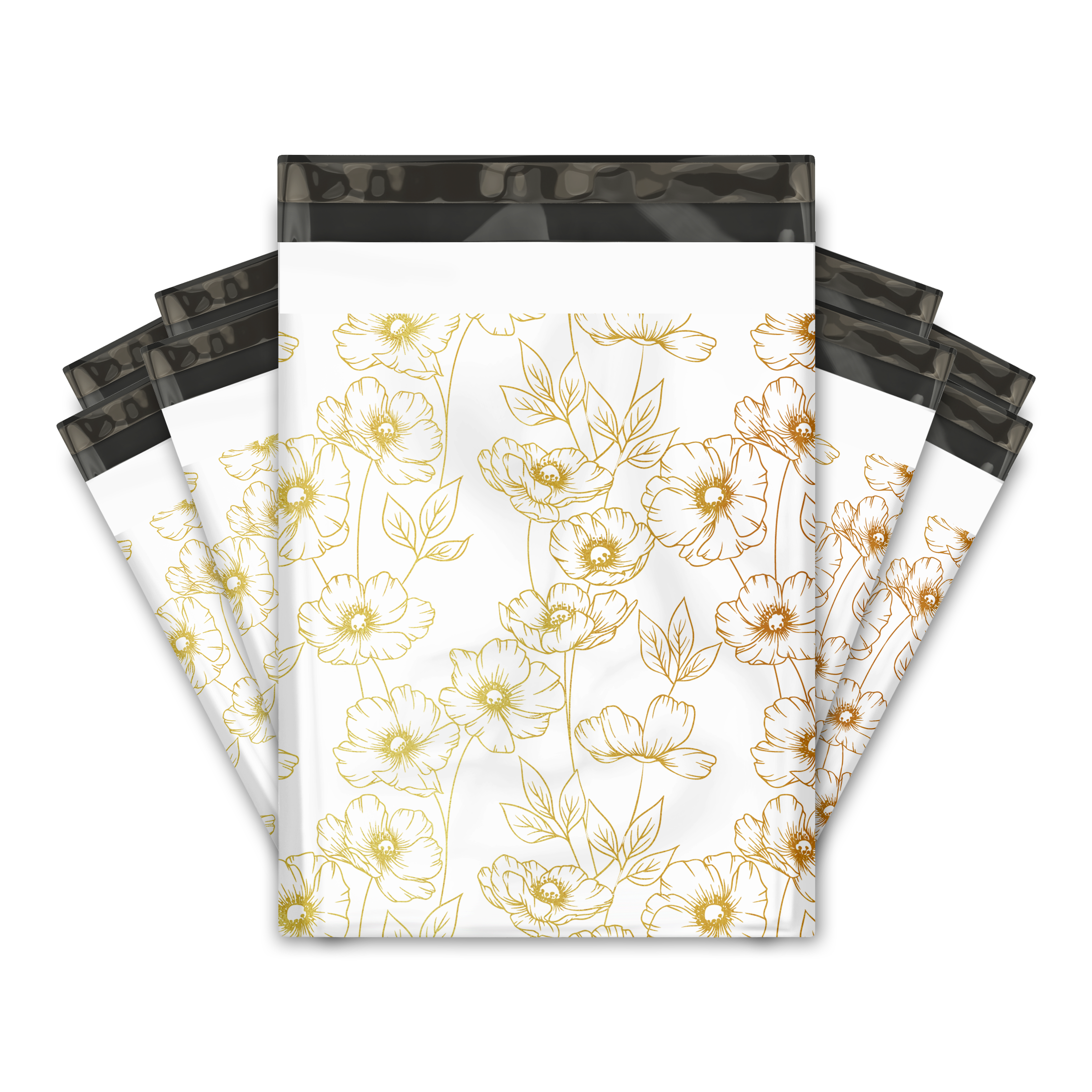 10x13 Inch Gold Sketched Floral Designer Poly Mailers - Premium Printed Shipping Envelopes & Mailing Bags for Ecommerce, Subscription Boxes, and Gift Packaging
