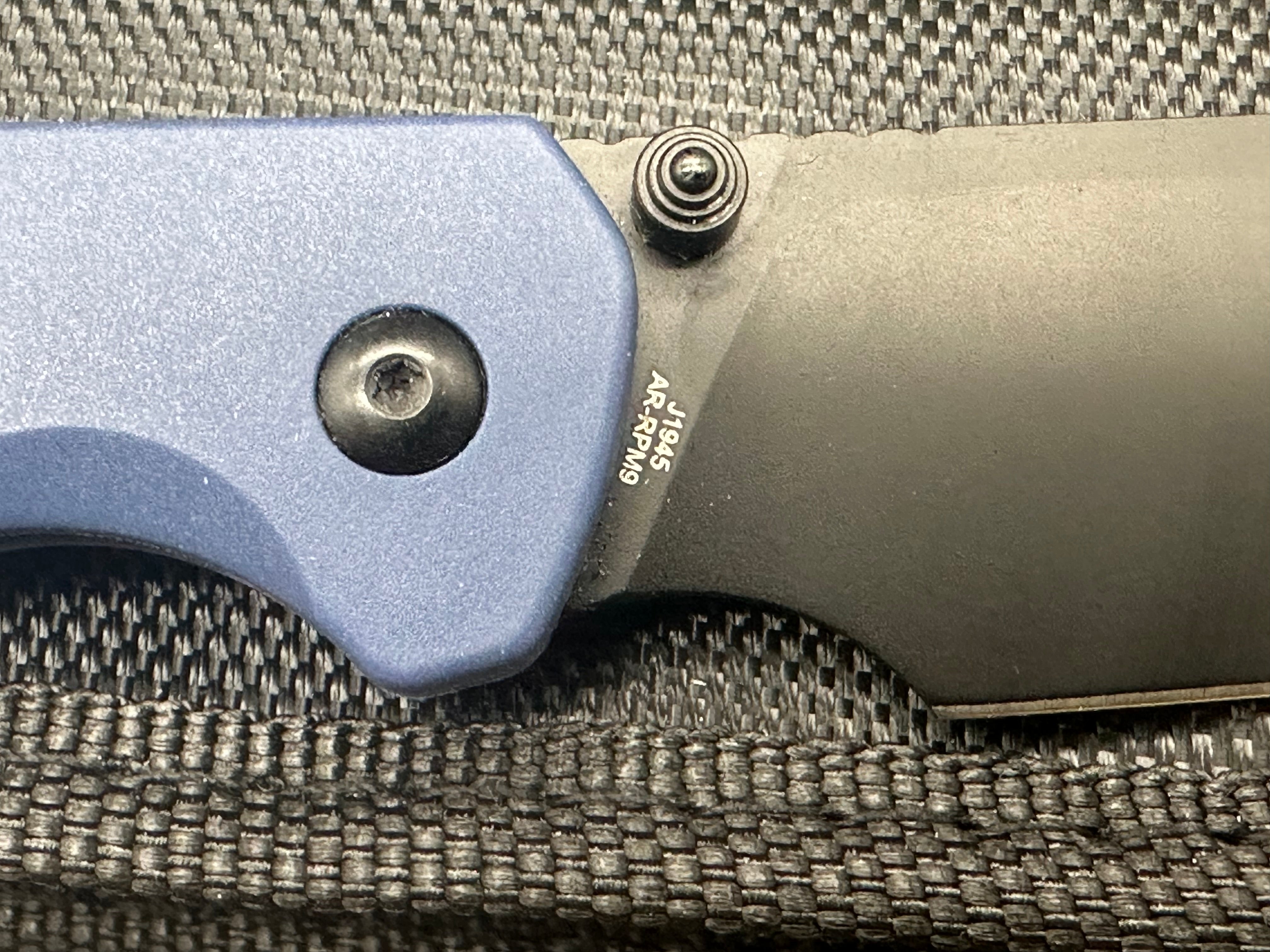 CJRB Pyrite Folding Knife - Blue FRN Scales, Blue Titanium Pocket Clip, 3.34