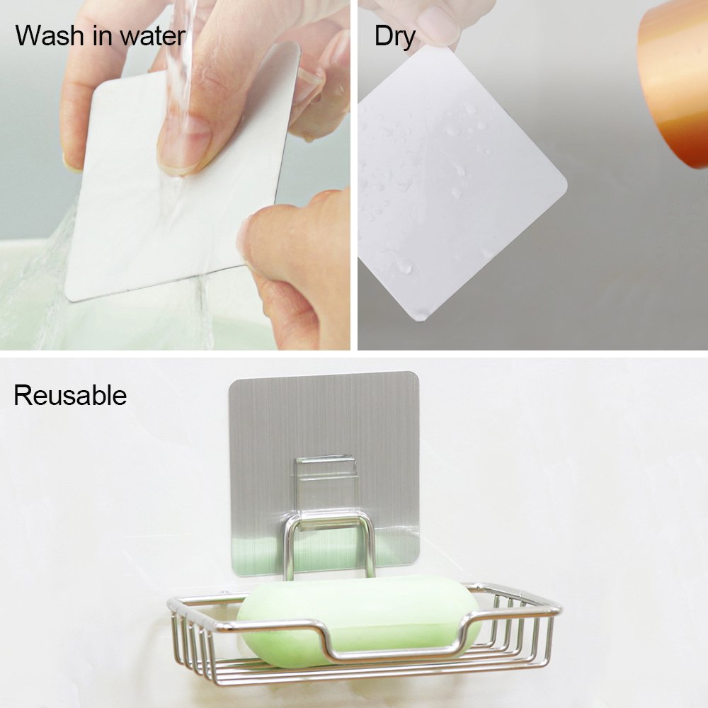 ELEOPTION Adhesive Wall Mounted Holder for Soap, Paper Towel, Hair Dryer & Mop - Space Saving Bathroom and Kitchen Organizer - Perfect for Small Apartments, Dorms & RVs