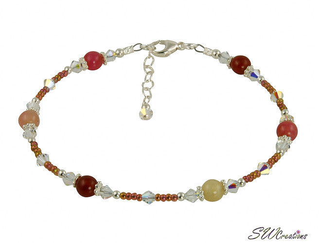Sunset Jade Gemstone Crystal Beaded Anklet - Elegant Handmade Ankle Bracelet for Women | Perfect for Beach, Yoga & Boho Fashion Accessories