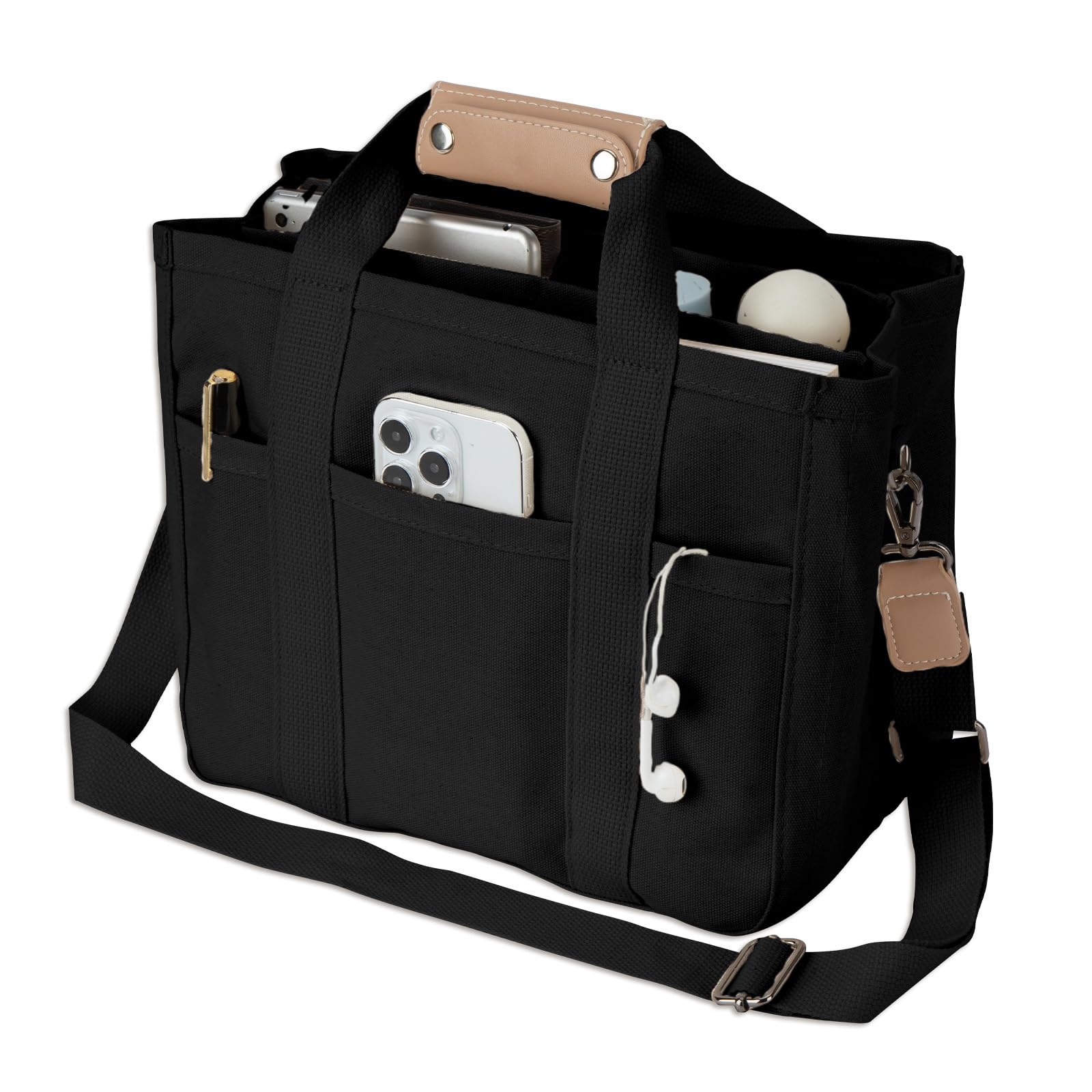 Stylish Multi-Pocket Canvas Tote Bag for Women - Large Capacity Crossbody Shoulder Bag with Multiple Compartments - Perfect for Work, Travel, Shopping & Mom's Daily Essentials