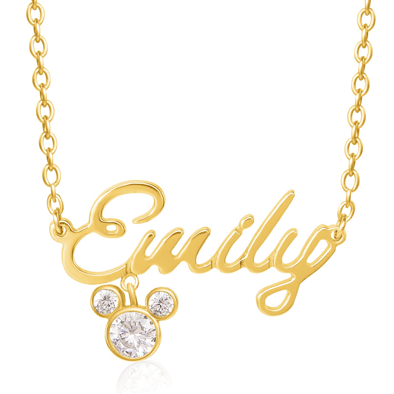 Disney Mickey Mouse Personalized Name Necklace - 14k Gold Plated & Sterling Silver Custom Name Pendant Jewelry (Choose Font & Color) | Birthday Gift, Anniversary Present, Disney Lover Accessory
