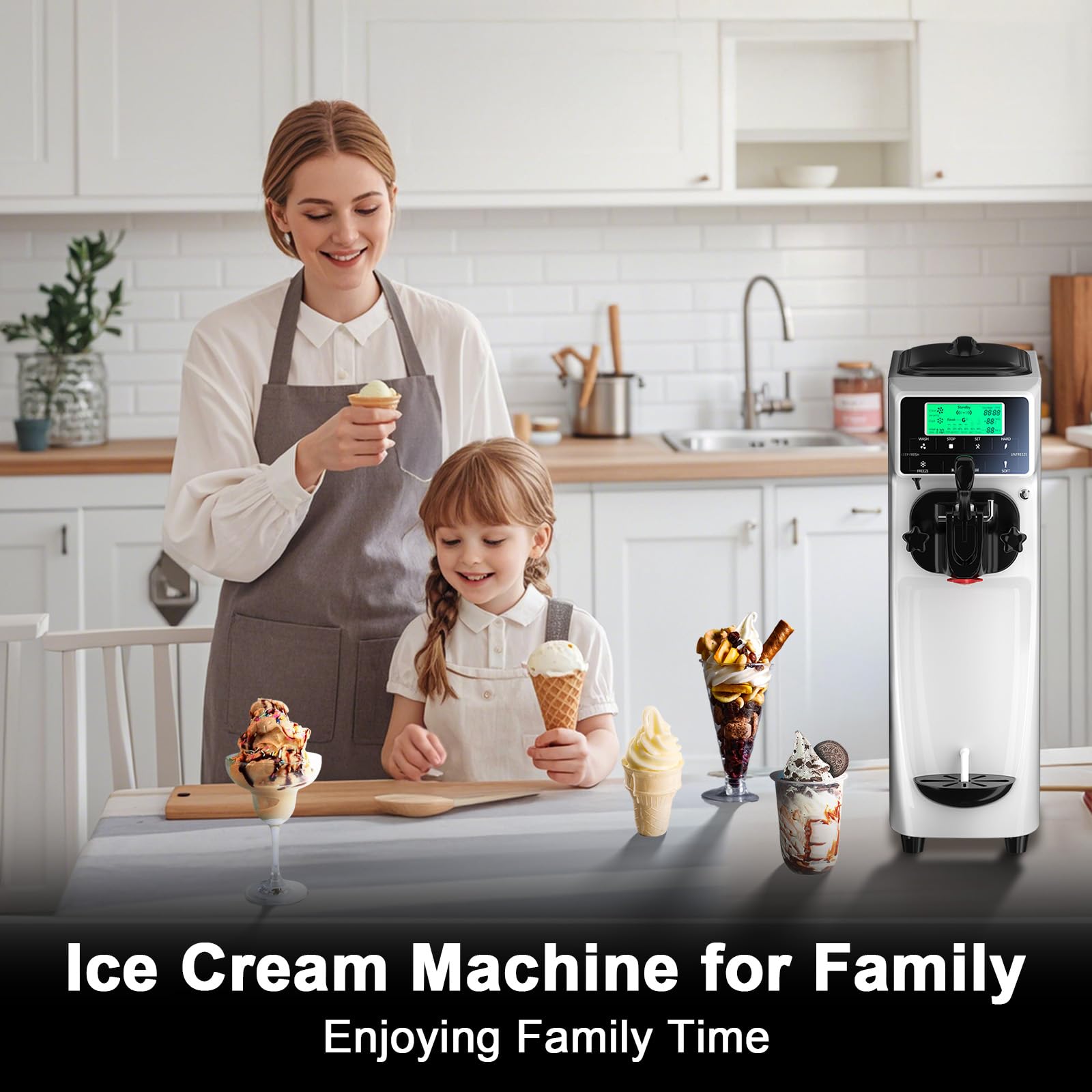 5 Inch Screen Soft Serve Ice Cream Maker Machine for Home - 4.2 Gals/H Single Flavor with Pre-Cooling & 1.6 Gals Tank - Perfect for Birthday Parties, Ice Cream Shops & Summer Treats