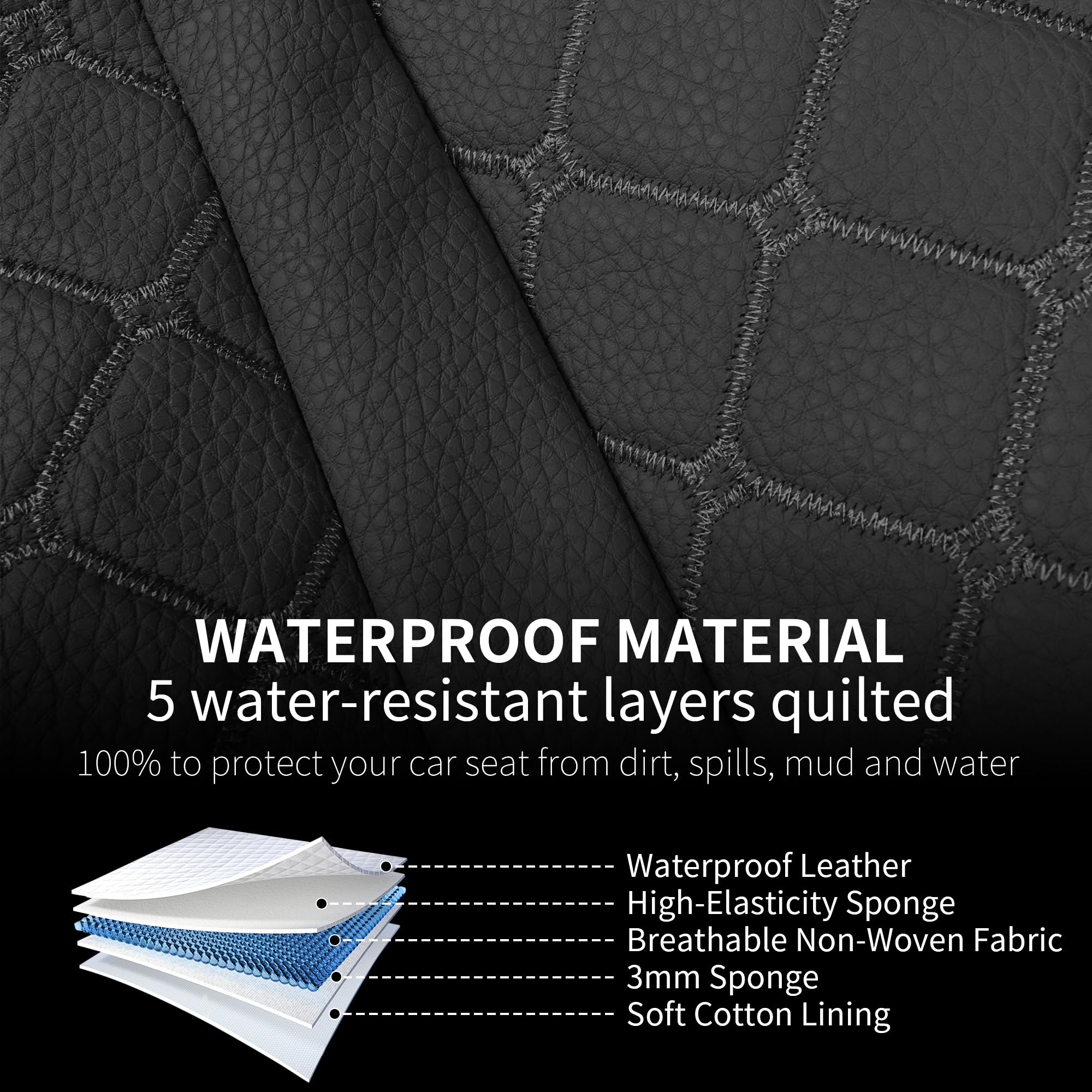 Premium Leather Seat Covers for 2005-2015 Toyota Tacoma - Waterproof Custom Fit Front Seat Protectors (Double & Crew Cab) - Durable Black Car Accessories for Off-Roading, Commuting & Road Trips