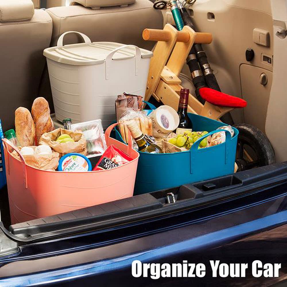 25L/6.6 Gallon Flexible Plastic Storage Bins with Handles - 12 Pack Black Collapsible Tote Baskets for Home Organization, Laundry, Pantry & Closet Storage - Durable Multi-Purpose Container for Kitchen, Bathroom & Garage