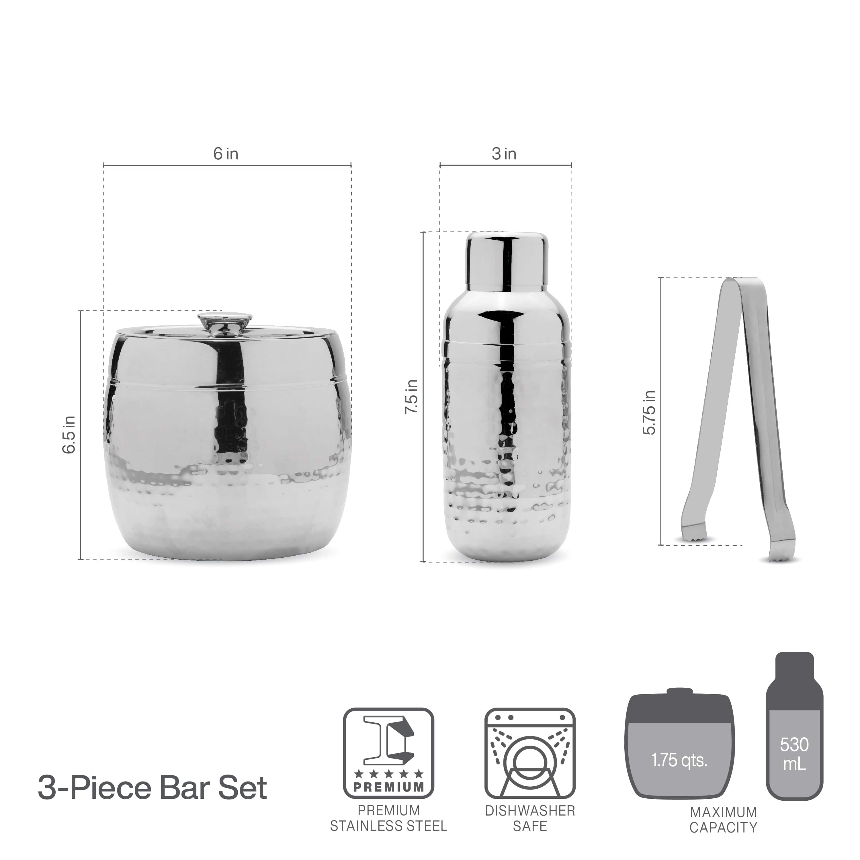 Professional Hammered 3-Piece Bar Tool Set - Cocktail Shaker, Strainer & Jigger - Perfect for Home Bars, Mixology & Bartending
