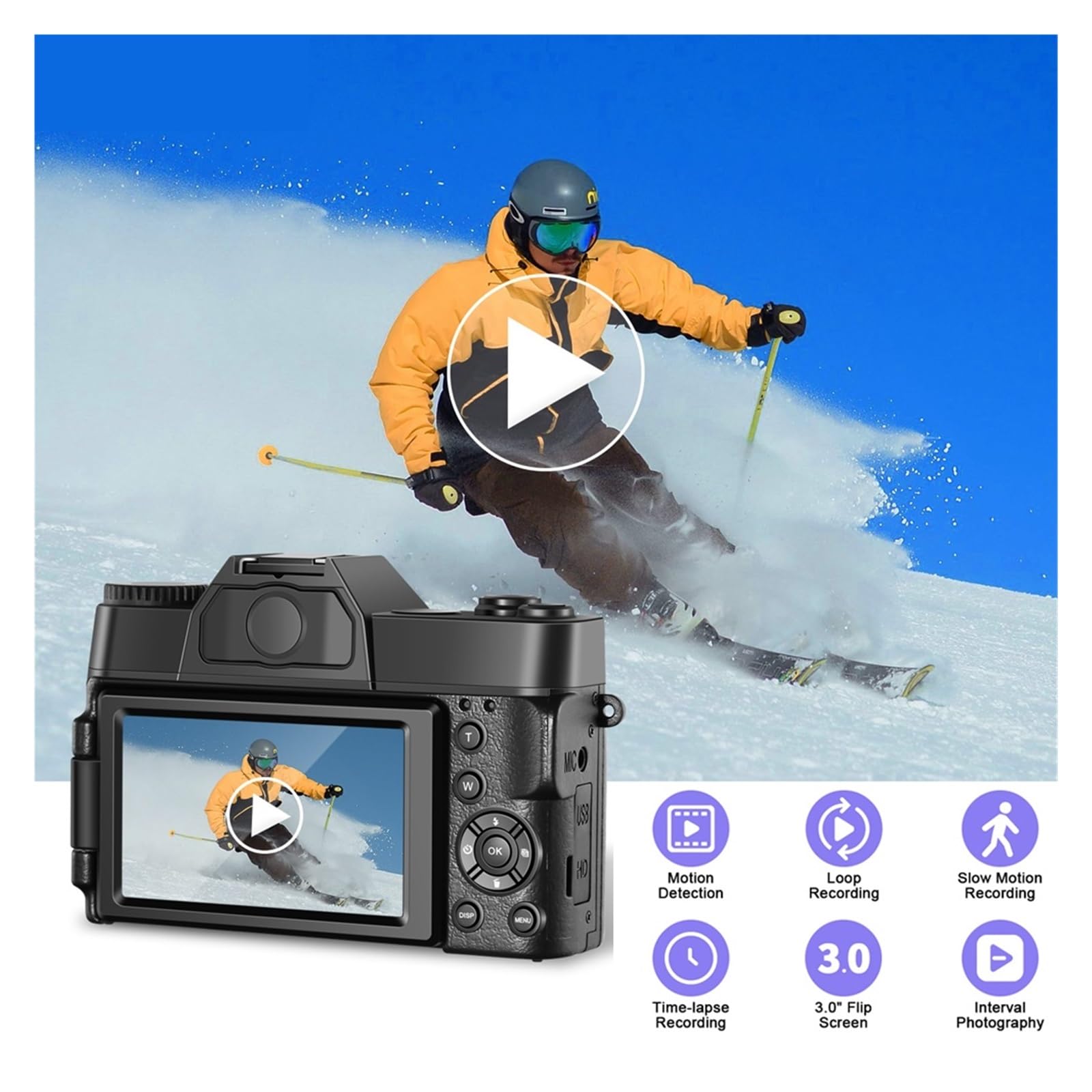 4K Digital Camera 48MP Vlogging Camera with Auto Focus & 16X Zoom - 60FPS Video Recording, Wide-Angle Lens - Perfect for YouTube, Travel, and Family Moments