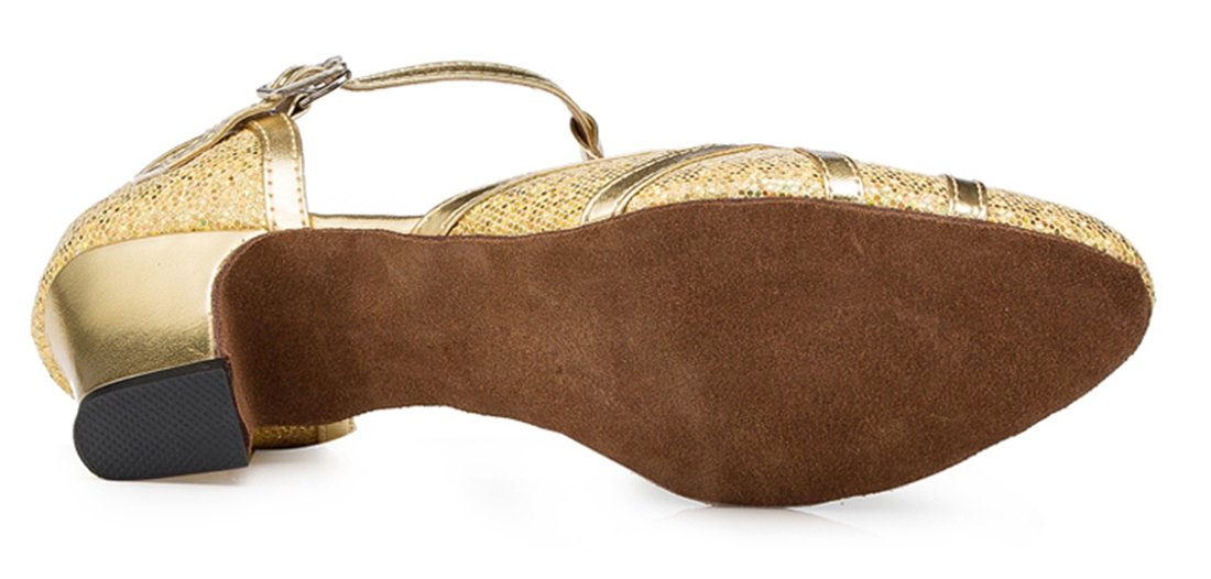 TDA Women's T-Strap Glitter Dance Shoes for Salsa, Tango, Ballroom & Latin - 5cm Heel, Gold Glitter (Size 8.5) | Perfect for Dance Parties, Performances & Social Events
