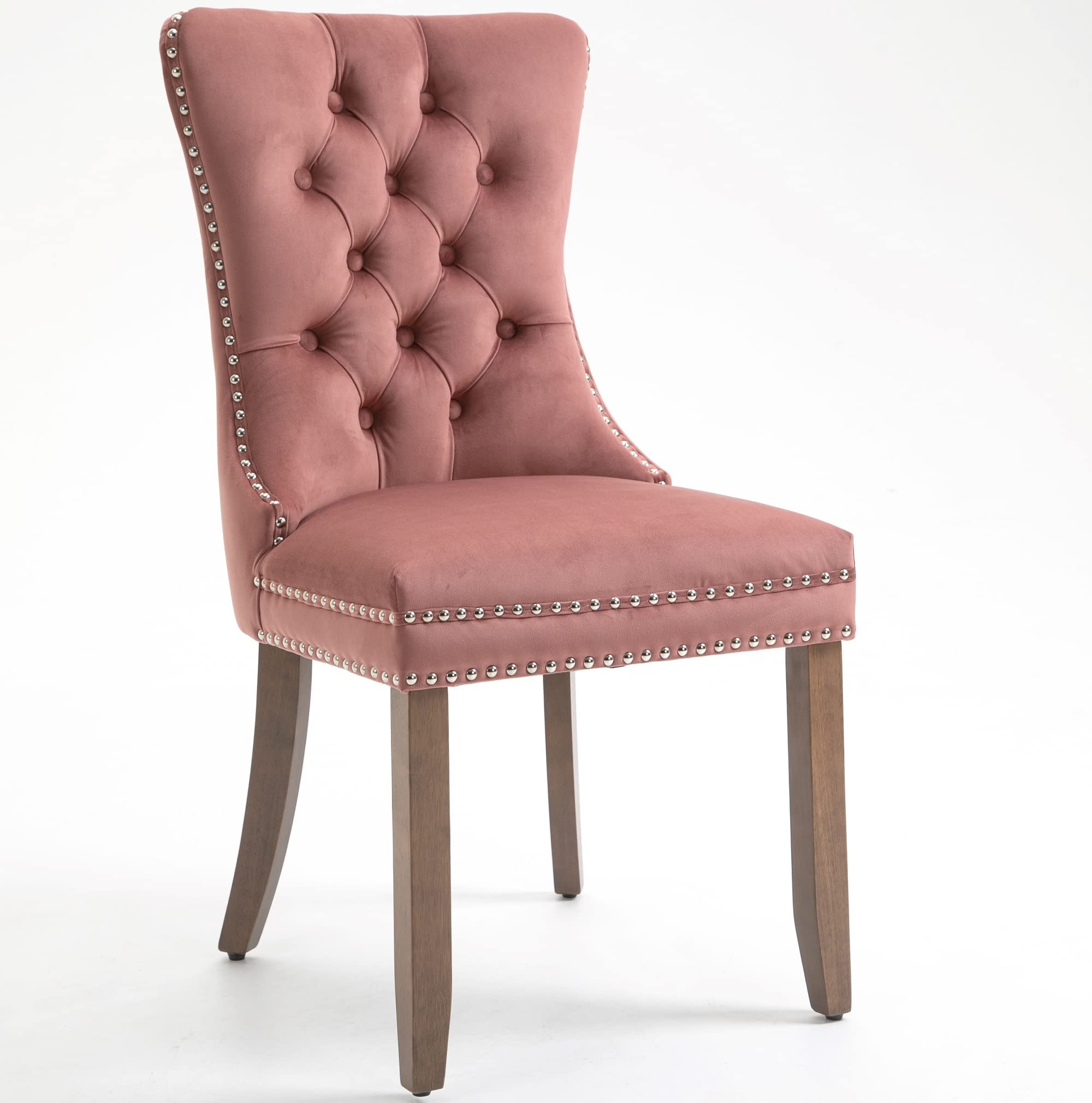 Danxee Set of 2 Velvet Dining Chairs - Elegant Tufted Upholstered Accent Chairs with Button Nailhead Trim & Ring Pulls, Armless Modern Design in Pink - Perfect for Dining Room, Living Room or Bedroom Decor