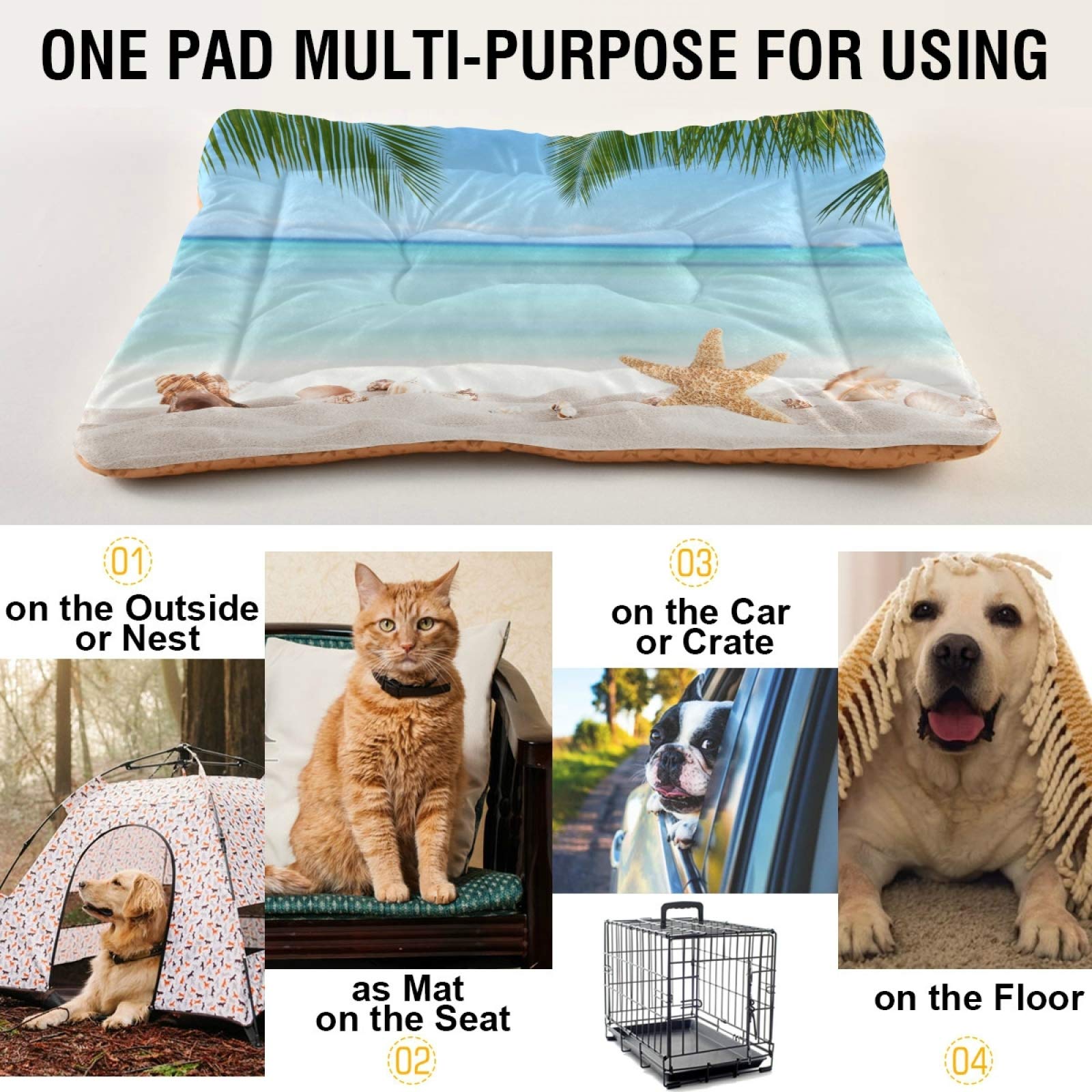 Ultra Soft Summer Beach Dog Bed for Small Medium Large Dogs - Rectangle Comfortable Pet Bed with Calming Design, 36x24 Inch - Perfect for Indoor/Outdoor Use, Beach Trips & Cozy Napping