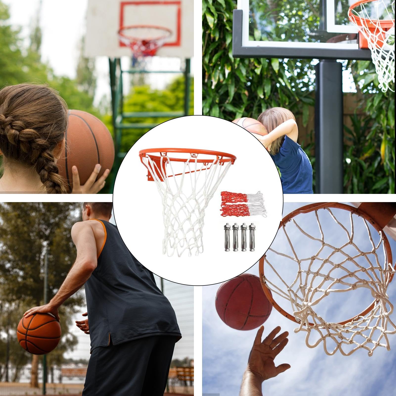 Heavy Duty Basketball Hoop & Rim Replacement - Wall Mounted Indoor/Outdoor Basketball Goal with Inflator Needle - Perfect for Driveway, Backyard, Gym & School Court Play