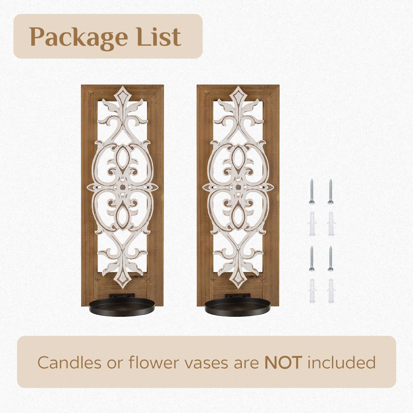 Rustic Wood Candle Sconces Wall Decor - Set of 2 Farmhouse Wall Candle Holders, Hand Carved Brown Candle Sconce for Fireplace, Mantel, Bedroom & Bathroom Decor | Distressed Pillar Candle Holders for Cozy Home Ambiance