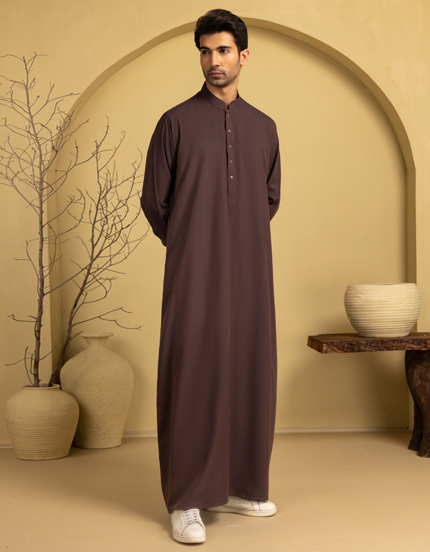 Premium Blended Brown Jubba by J. Junaid Jamshed - Traditional Islamic Abaya for Women - Perfect for Prayer, Eid Celebrations & Modest Fashion