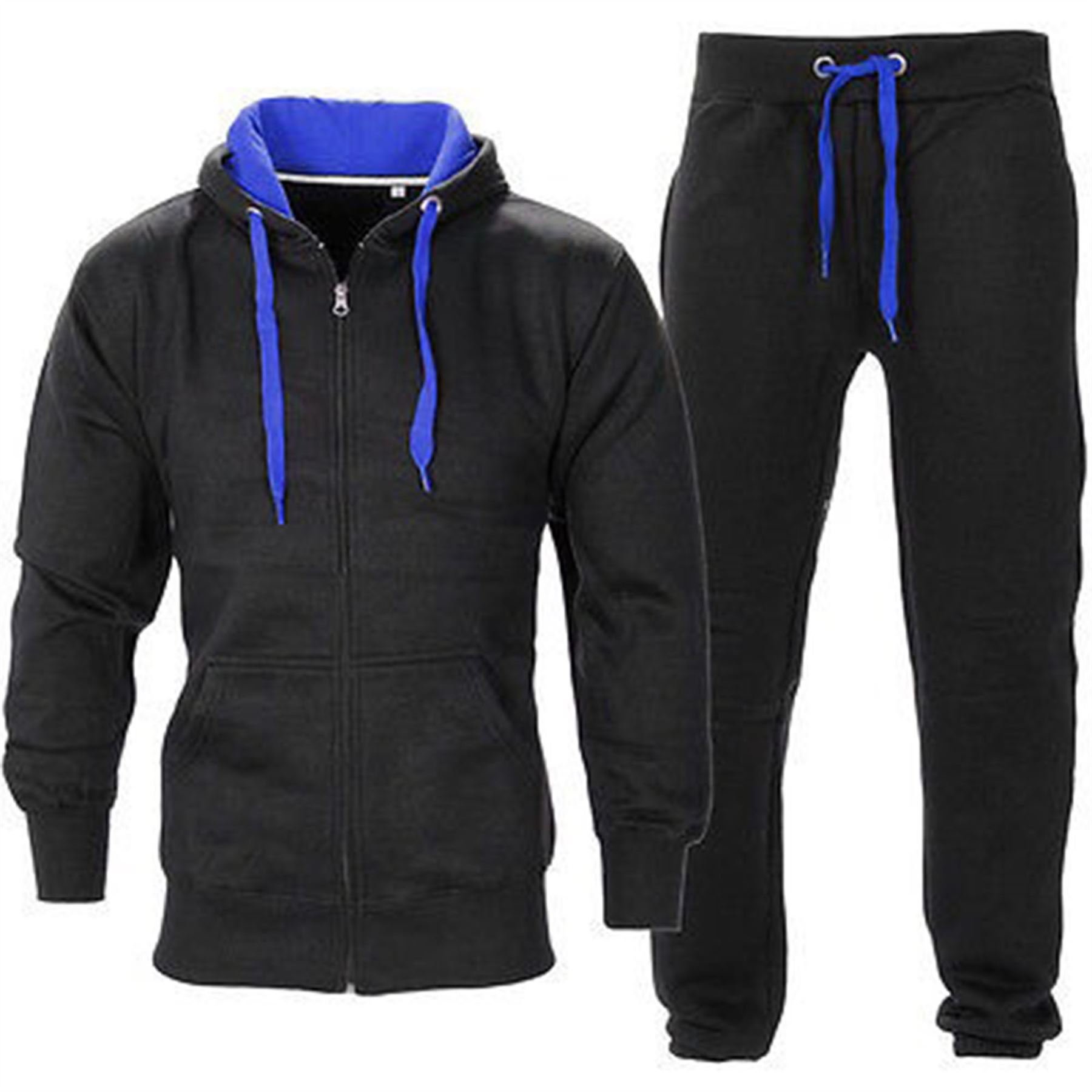 Men's Gym Contrast Jogging Tracksuit Set - Fleece Hoodie & Joggers for Workout & Running | Comfortable Athletic Wear for Training, Casual Streetwear & Lounge Outfits