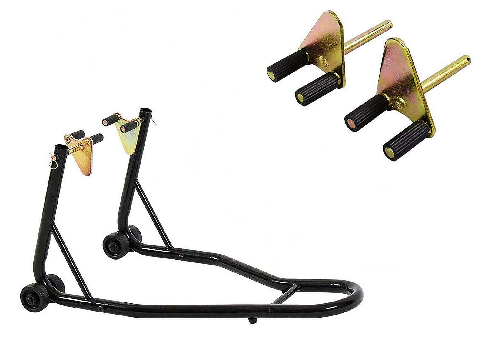 Heavy Duty Front Motorcycle Lift Stand with Wheel Swingarm Spool - Paddock Stand for Sport Bikes & Cruisers - Deep Black (Front) - Perfect for Garage Maintenance, Tire Changes & Bike Storage