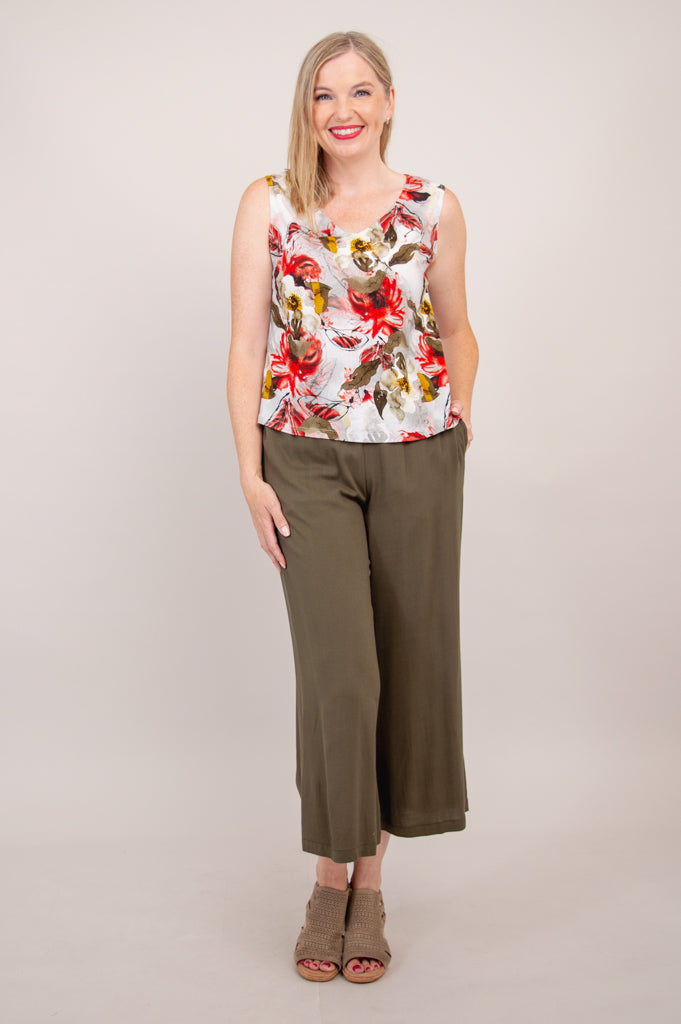 Havana Tank Top - Floral Print Youth Linen Bamboo Blend - Perfect for Summer Outfits, Beachwear & Casual Style