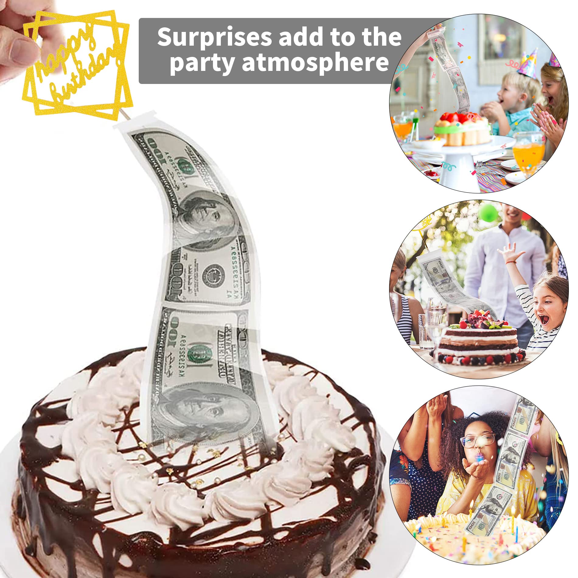 VAIIEYO Money Cake Box - Clear Pull Out Money Cake Kit with Gold Topper & 20 Transparent Bags for Birthday Party Decorations | Perfect for Surprise Cash Gifts, Graduation Celebrations & Special Occasion Cakes