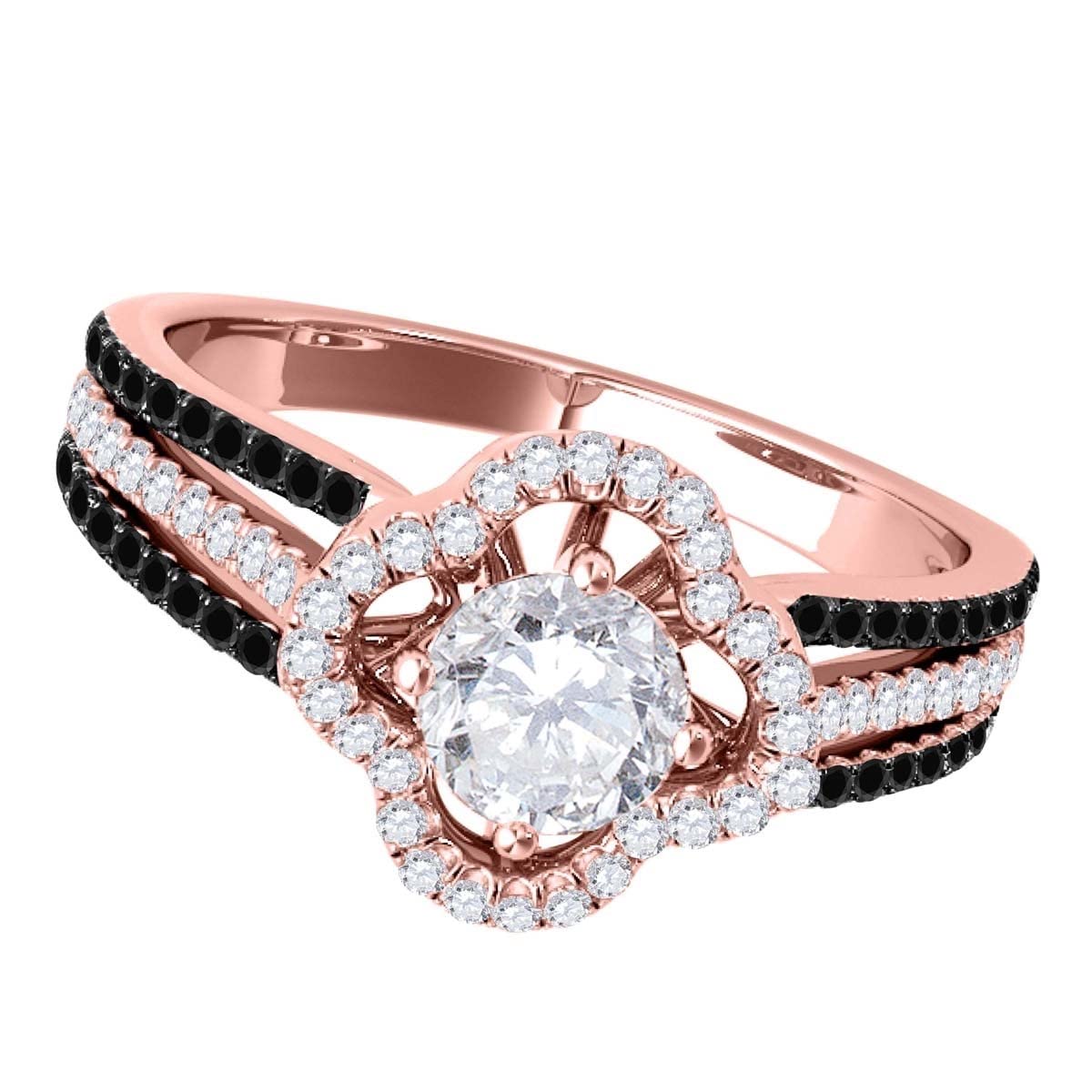 MauliJewels 0.75 Carat Natural Diamond Halo Engagement Ring with Side White-Black Diamonds in 14K White/Rose/Yellow Gold - Perfect for Proposals, Anniversaries & Special Occasions