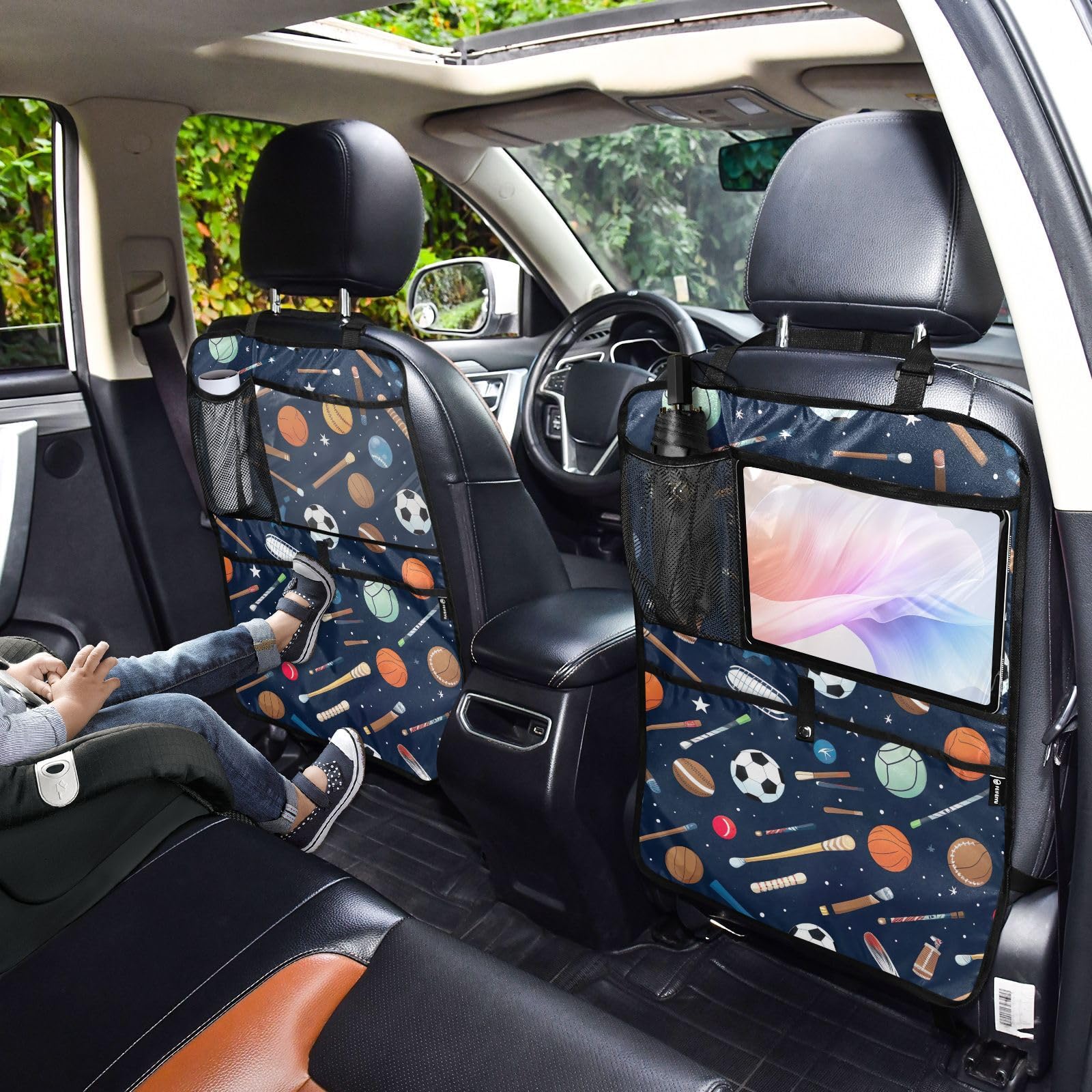 **Sinestour Waterproof Back Seat Protector for Cars - 2 Pack Kick Mats for Baseball, Soccer & Kids - Durable Seat Cover with Storage Pockets to Prevent Scratches & Dirt | Perfect for Family Road Trips, Pet Travel & Daily Commute**