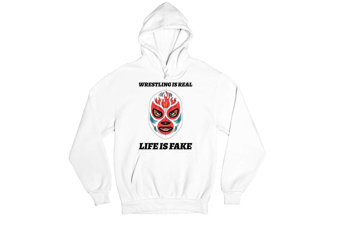 Funny Pro Wrestling Hoodie - Wrestling Is Real Life Is Fake Novelty Cotton Sweatshirt with Lucha Libre Design | Perfect for Fans, Gifts & Casual Wear