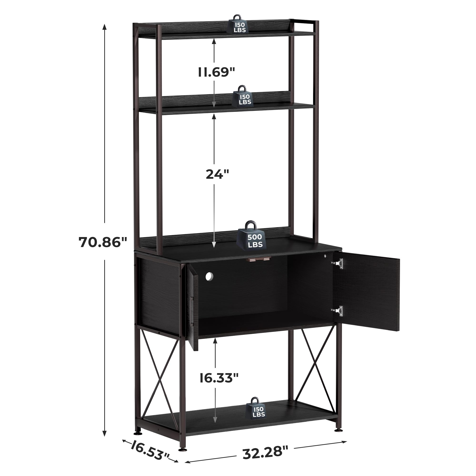 20-29 Gallon Fish Tank Stand with 2 Shelves & Storage Cabinet - Heavy Duty Metal Aquarium Stand (32.28