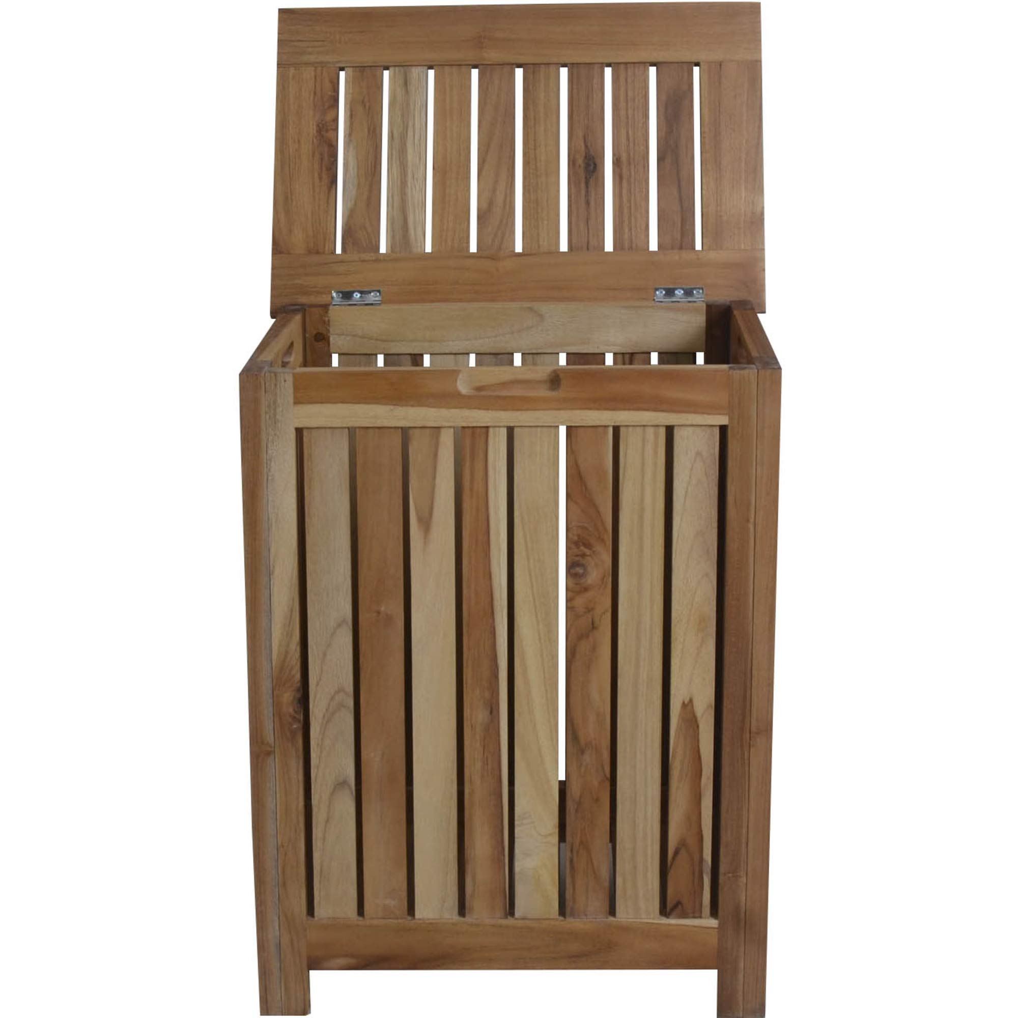 HomeRoots Compact Teak Laundry Storage with Removable Bag - Natural Finish | Space-Saving Closet & Laundry Room Organization
