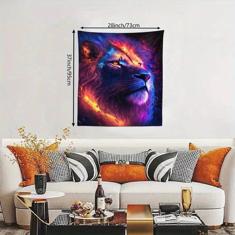 Lion Tapestry Wall Hanging - UV Reactive Glow in The Dark Art Decor for Bedroom, Dorm & Festival - Unique Hippie Boho Tapestry for Home Decor