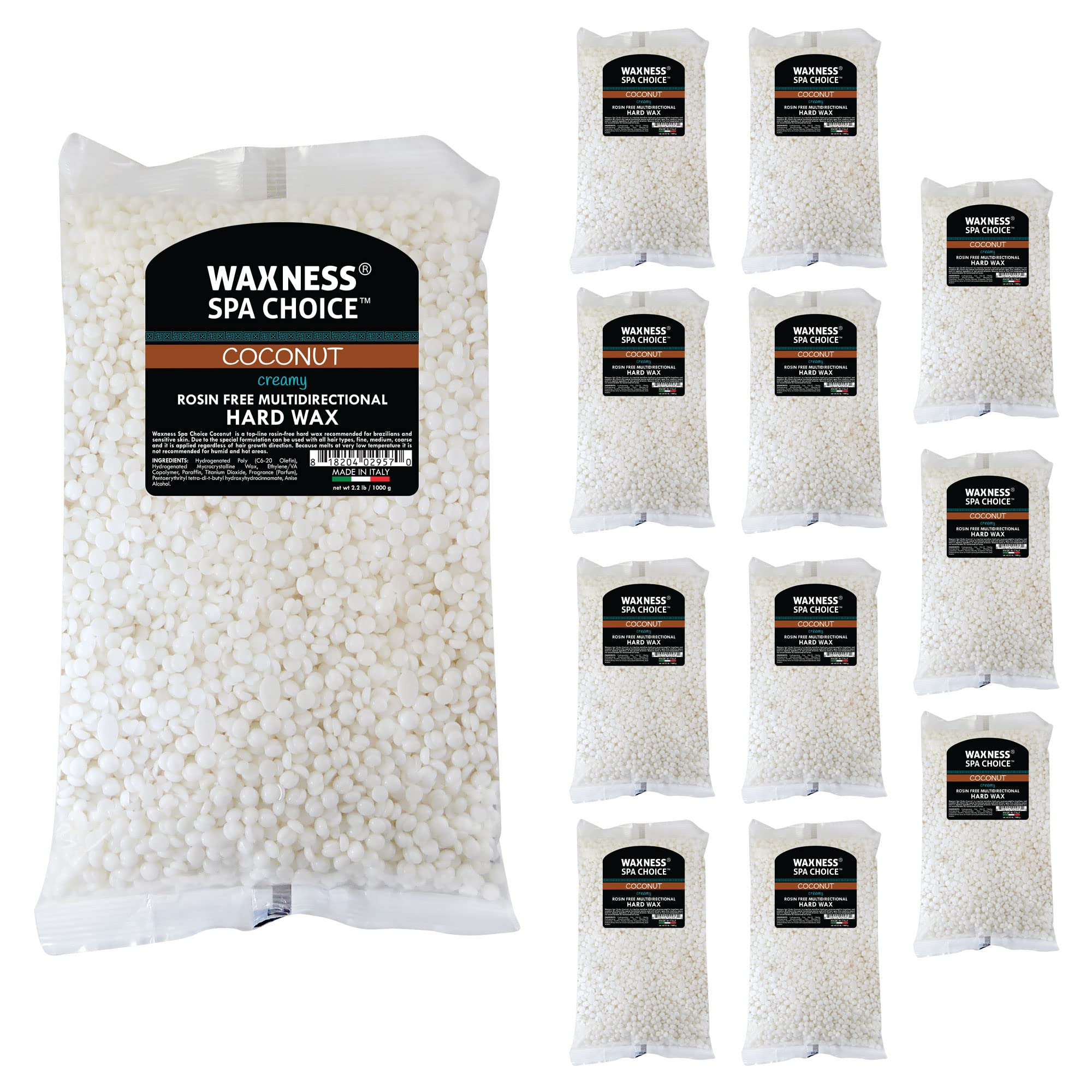 Premium Coconut Hard Wax for Hair Removal - Rosin-Free, Multidirectional, Bulk 12kg (26.6lb) - Ideal for Professional Salons, Spas & At-Home Waxing