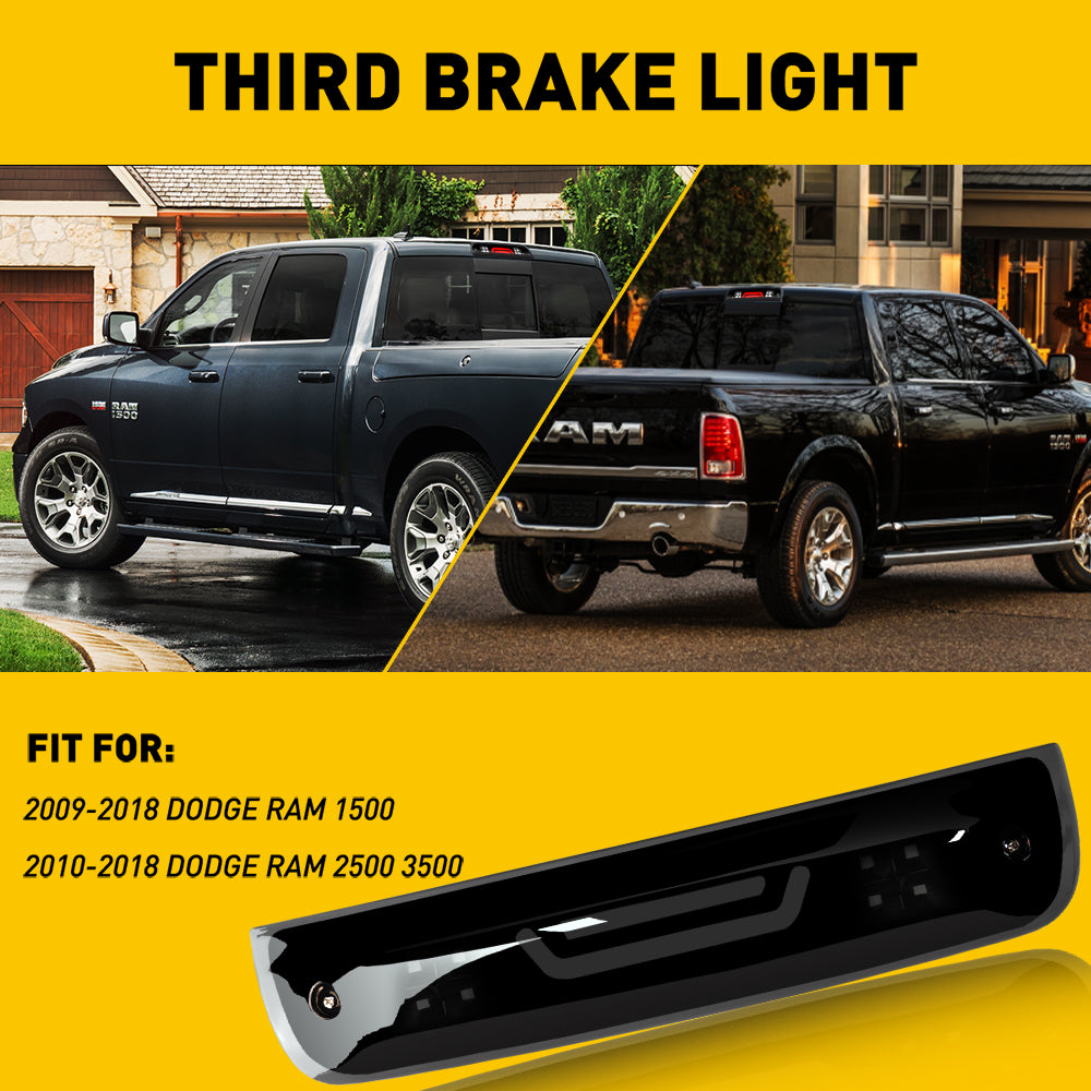 2009-2018 Dodge Ram 1500/2500/3500 3rd Brake Light LED Cargo Lamp Replacement - Black Housing with Smoke Lens for Enhanced Visibility & Style | Perfect for Off-Roading, Night Driving & Truck Customization