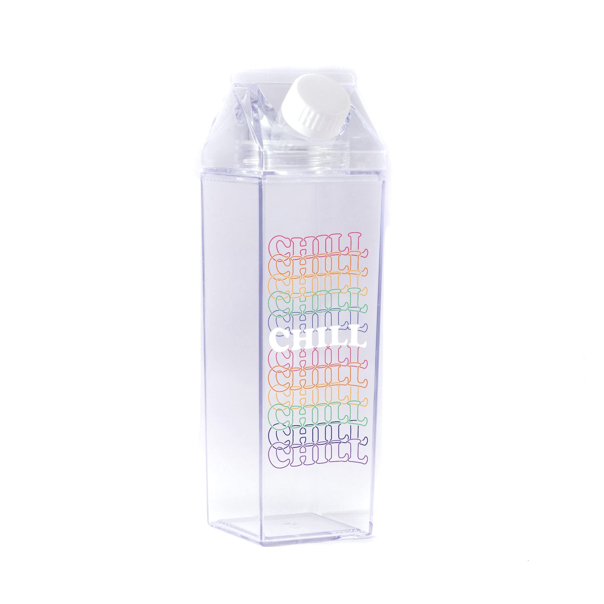 Chill Rainbow Milk Carton Water Bottle 500ml (16.9oz) - BPA Free Clear Leak-Proof Reusable Bottle for Kids, School, Gym & Outdoor Activities