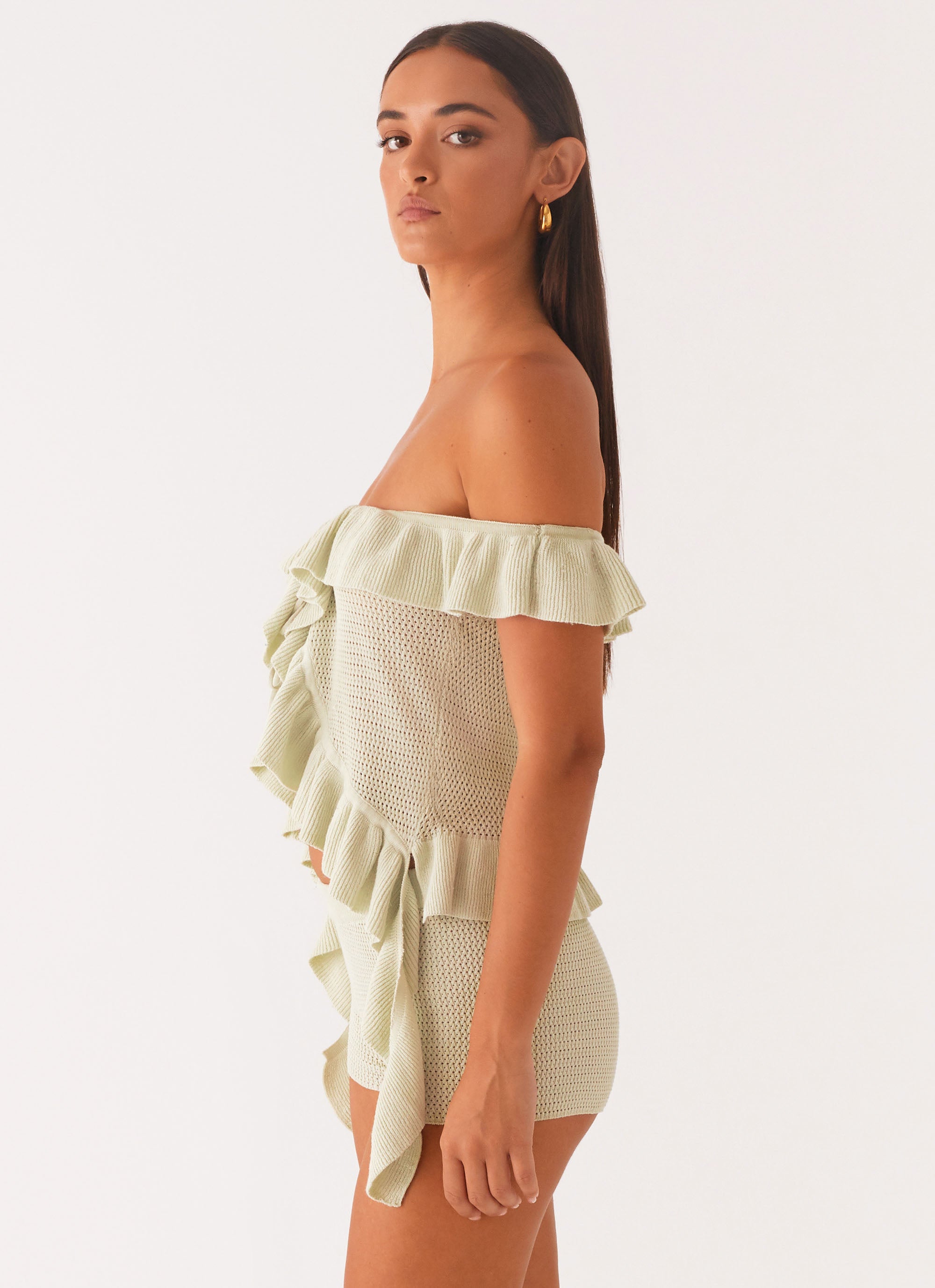 Bowen Off Shoulder Knit Top for Women - Soft Mint Green Casual Sweater - Perfect for Date Night & Fall Layering