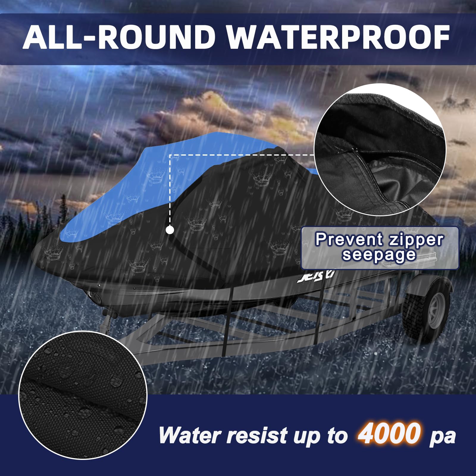 **600D Heavy-Duty Jet Ski Cover - Waterproof & UV-Resistant Trailerable Cover for 126