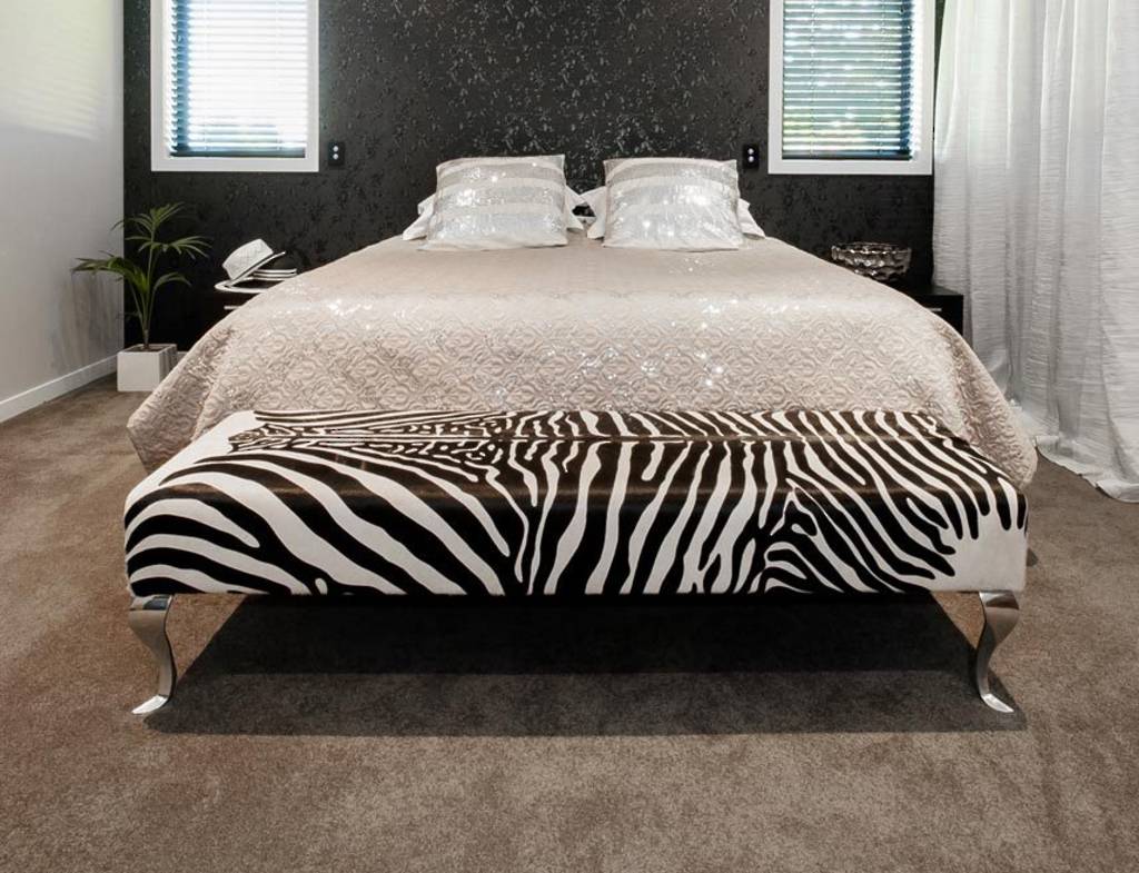 Stylish Zebra Print Ottoman with Queen Anne Curved Aluminum Legs - 63