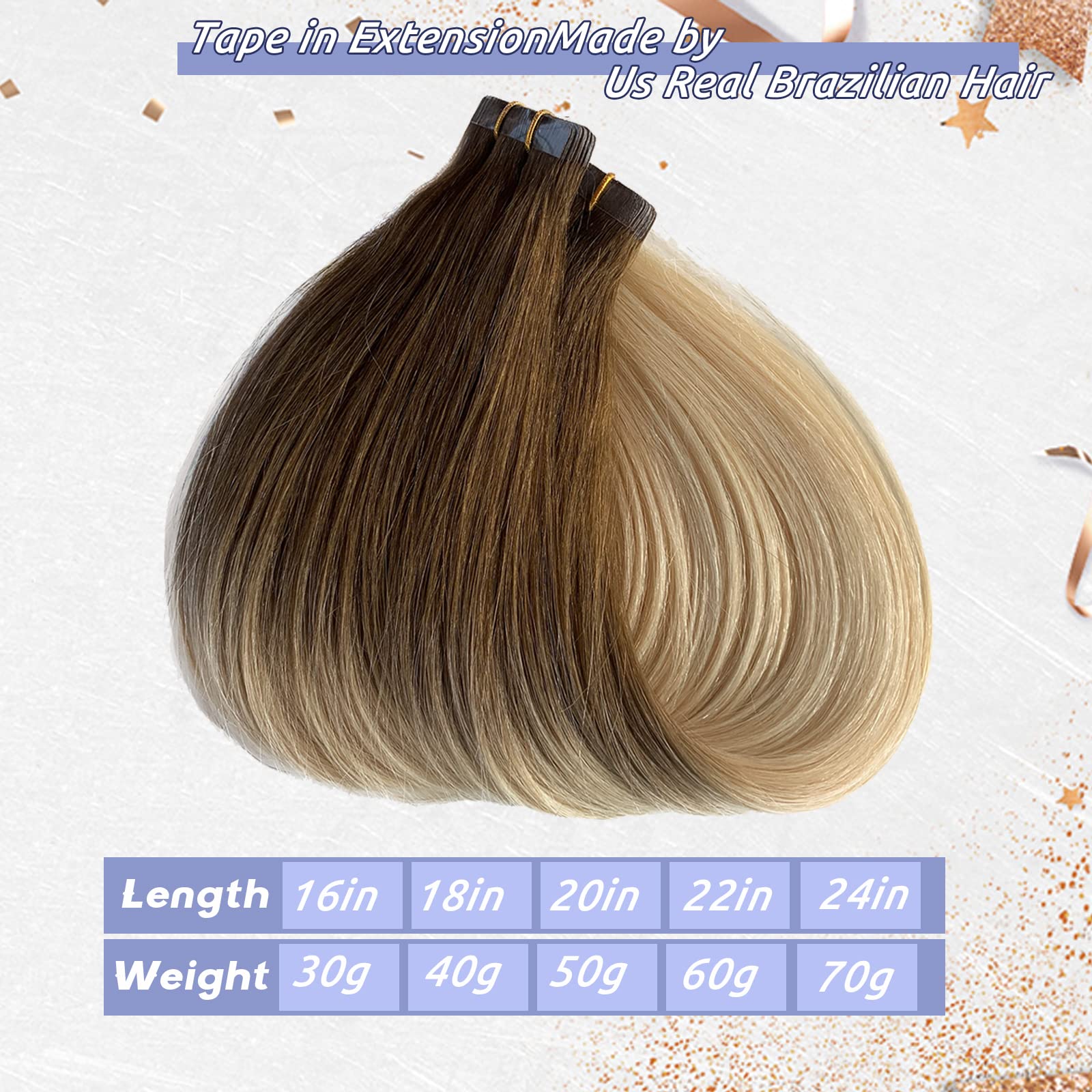 Ombre Blonde Tape-In Hair Extensions - Ash Brown to Platinum Blonde - 20pcs 30g 16