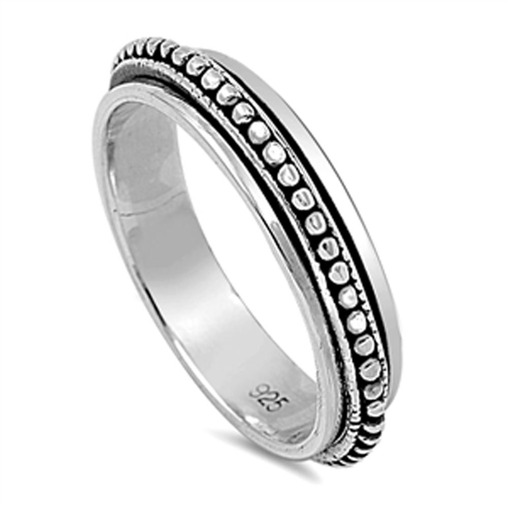 Sterling Silver Oxidized Spinner Ring for Women & Men - Adjustable Sizes 6 to 14 - Double Accent Design for Stress Relief, Meditation & Fashion Accessory