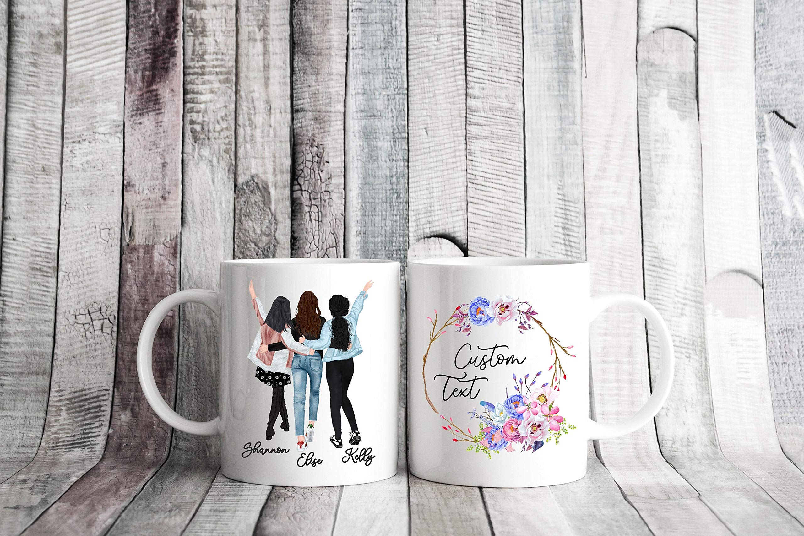 **Personalized Best Friends Coffee Mug - Custom 3 Friends Gift Mug, 11 oz Ceramic Cup for Sisters, Couples, or BFFs - Ideal for Birthdays, Anniversaries & Coffee Lovers**
