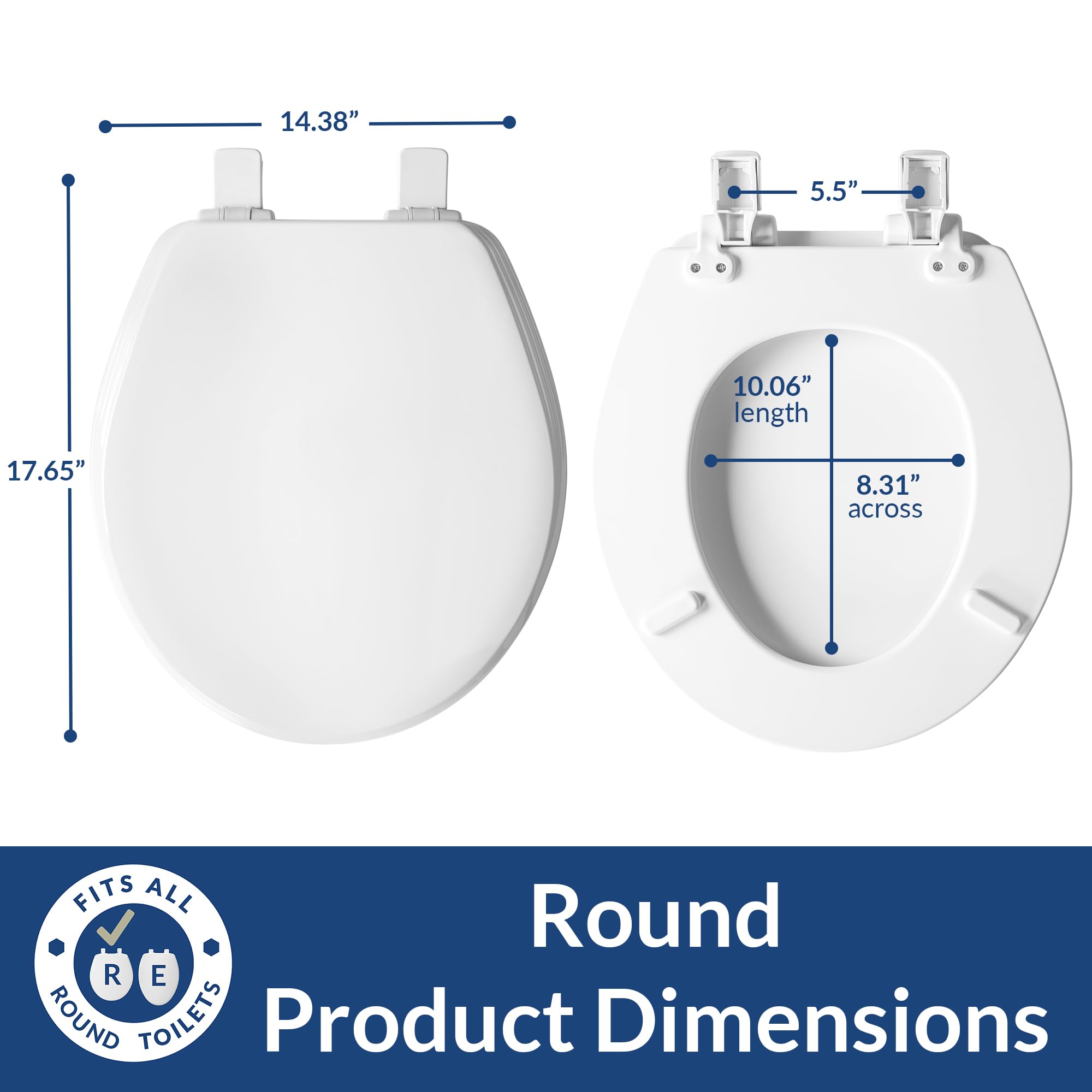 Bemis Ashland Modern Wood Toilet Seat with Decorative Edge - Slow Close, Secure Hinges, Round White - Perfect for Bathroom Upgrade & Home Renovation