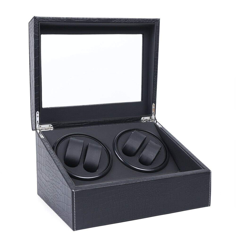 LOYALHEARTDY Automatic Watch Winder Display Box - 4 Watch Winders & 6 Storage Spaces - Black Crocodile Pattern - 2 Silent Motors - Auto Watch Storage Case for Luxury Watch Collection & Display - Perfect for Watch Enthusiasts, Collectors & Jewelry Storage
