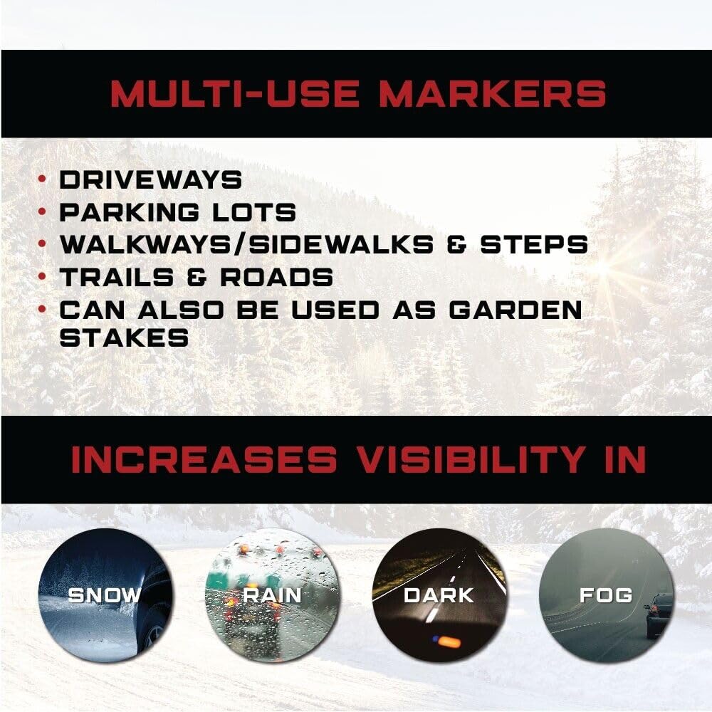 15-Pack 5/16 Inch Fiberglass Pathway Markers - Flexible & Durable Tapered Stakes for Garden, Lawn, and Construction Site Marking