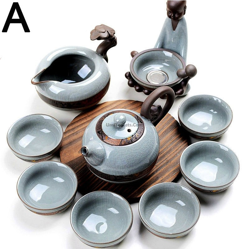 Dragon Ball Z Ruyao Ceramic Tea Set - Handmade Cracked Glaze Teacups with Saucers - Perfect for Anime Fans, Tea Ceremonies, and Collectors