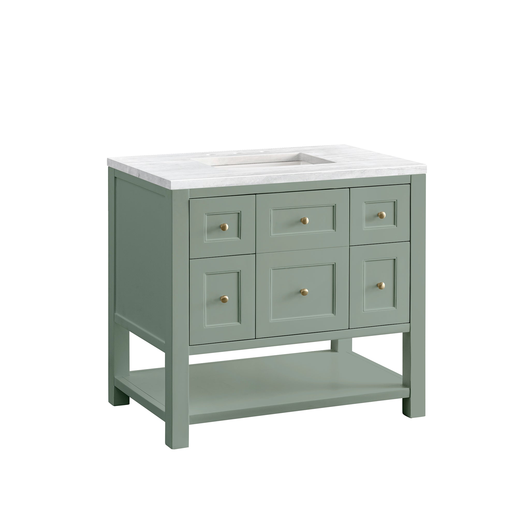 Breckenridge 36 Inch Single Bathroom Vanity with Smokey Celadon Finish and 3CM Arctic Fall Quartz Top - Perfect for Modern Master Bathrooms and Guest Powder Rooms