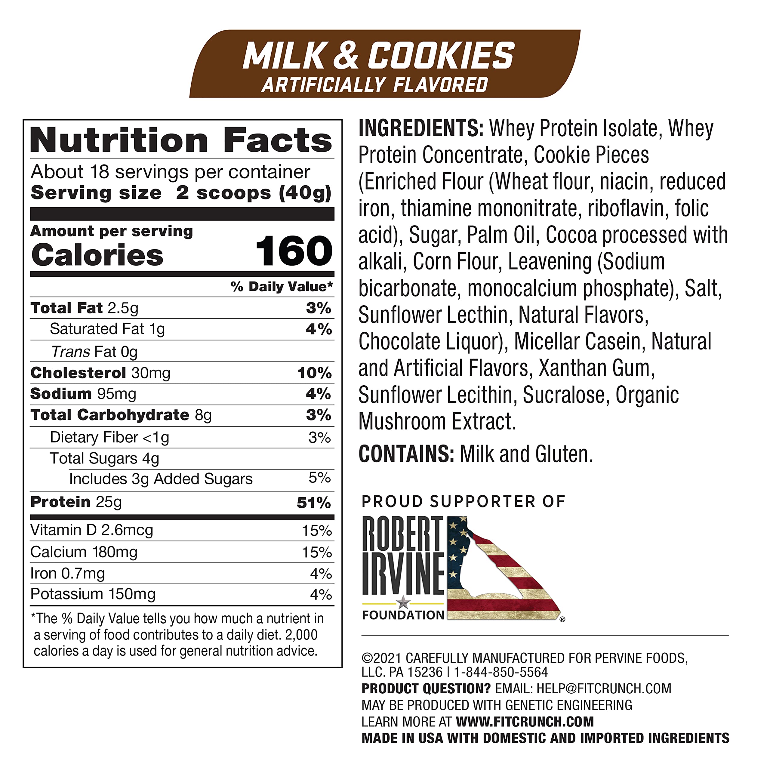 FITCRUNCH Tri-Blend Whey Protein Powder - Keto Friendly, Low Calorie, High Protein (18 Servings, Milk & Cookies Flavor) for Muscle Recovery & Weight Management - Perfect for Post-Workout Shakes, Smoothies & Healthy Snacks