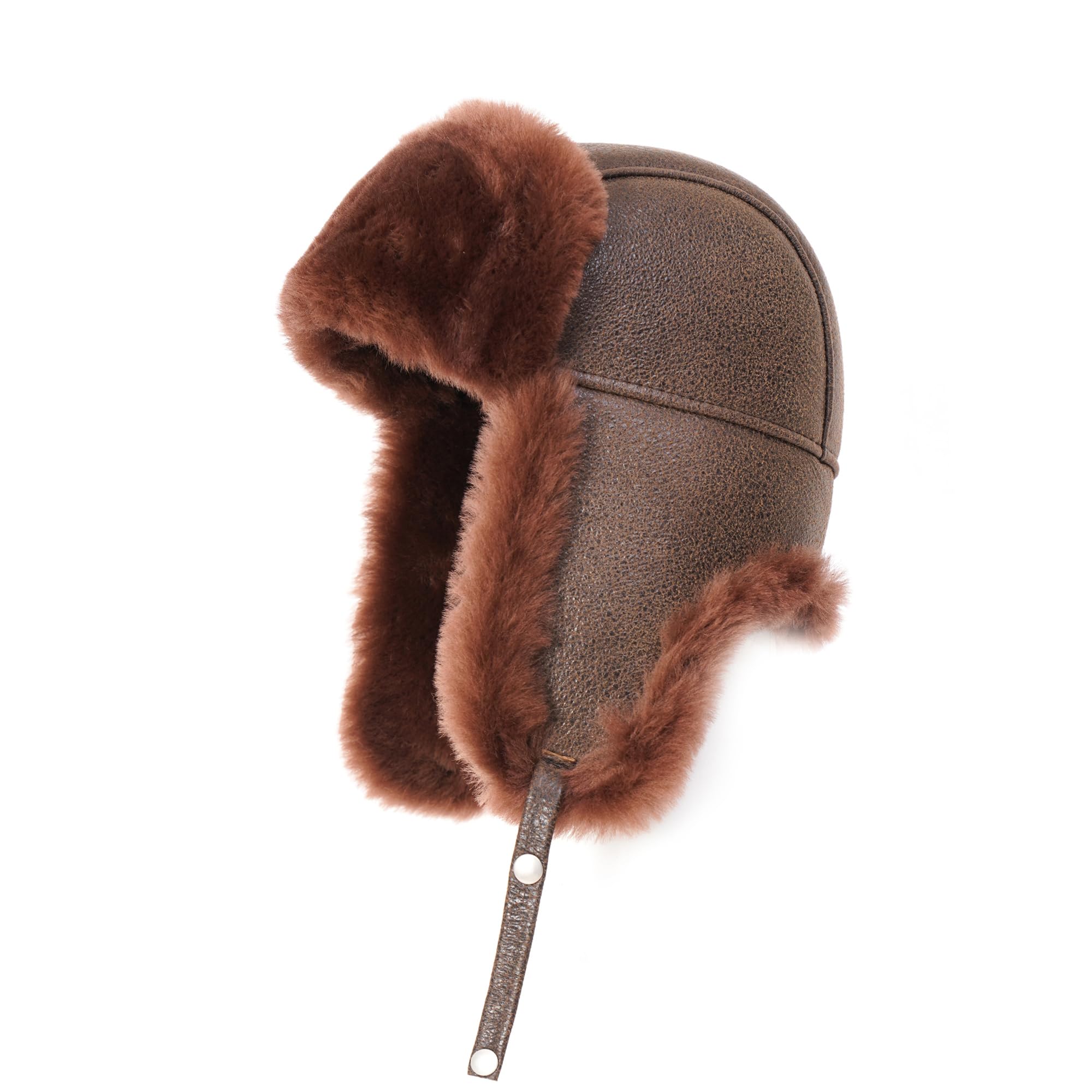 Russian Soviet Ushanka Aviator Trapper Hat - Genuine Sheepskin Leather & Fur Winter Hat for Men & Women - Warm Earflap Hat for Outdoor Activities, Snowboarding, Skiing & Cold Weather 2024