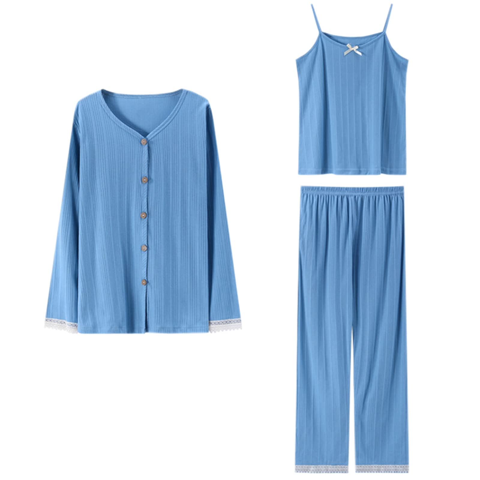 POSSIDEA Women's Pajama Set - Soft V-Neck Cardigan, Cami Top & Lounge Pants Comfy Sleepwear for Women | Perfect for Home Relaxation, Sleep & Lounging