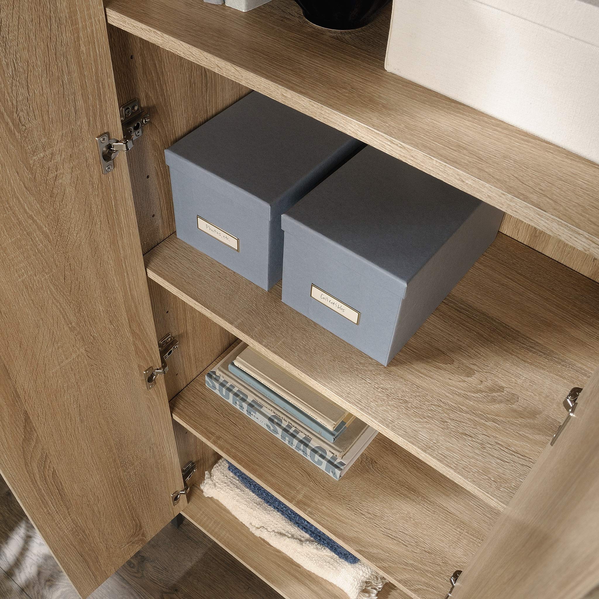 Sauder 424942 North Avenue Storage Cabinet - Charter Oak Finish | Rustic Wood TV Stand, Bookshelf & Home Office Organizer for Living Room & Bedroom