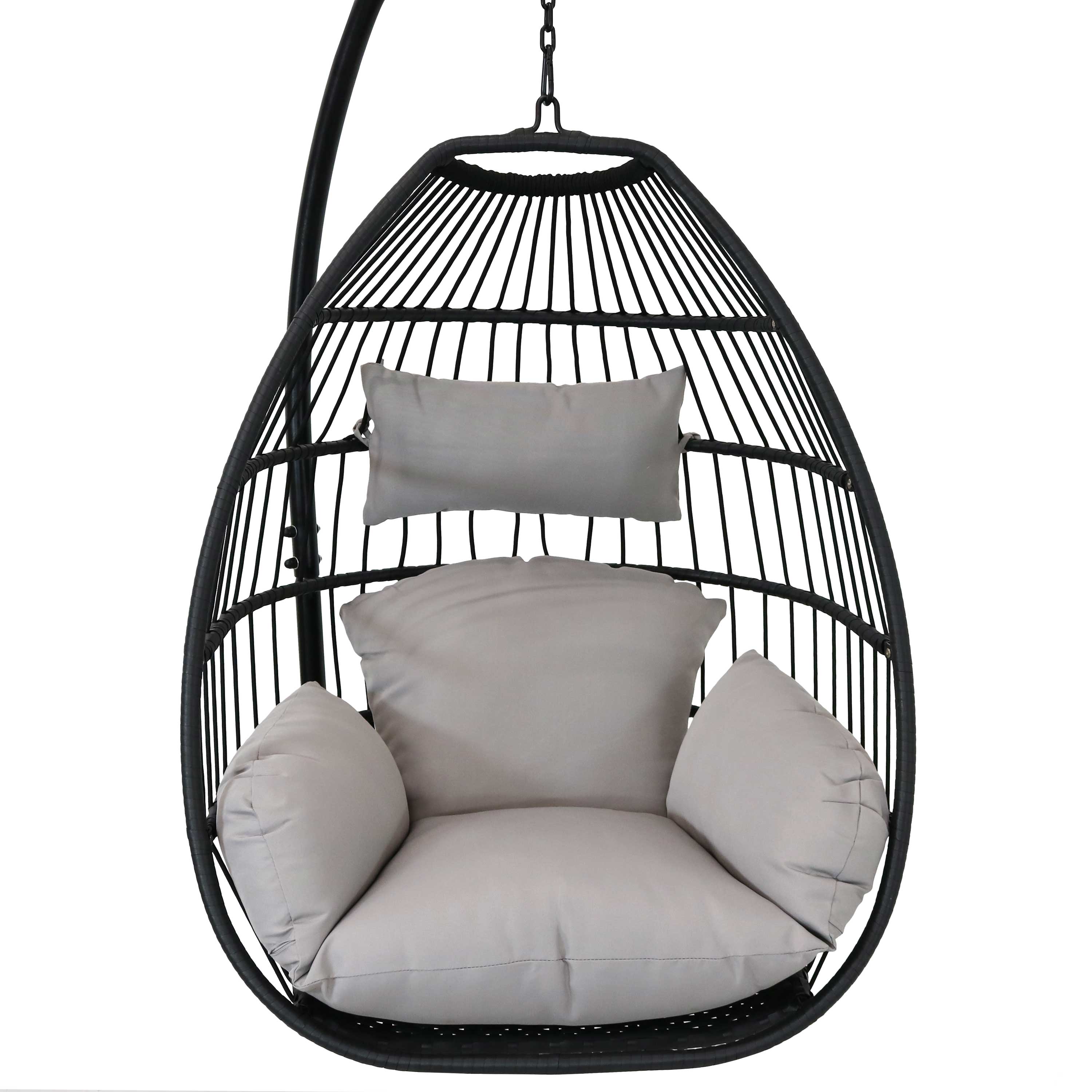 Delaney Outdoor Hanging Egg Chair with Stand & Cushions - Patio Swing Chair for Garden, Balcony, Backyard Relaxation - Weather-Resistant Wicker Rattan Hanging Seat with Comfortable Pillows
