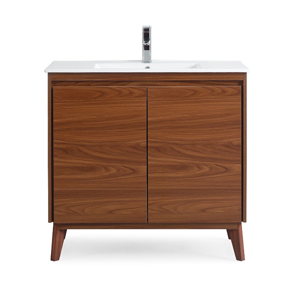 36 Inch Modern Oak Wood Finish Bathroom Vanity with Sink - Elegant Storage Cabinet for Bathroom, Powder Room, or Guest Bath Decor